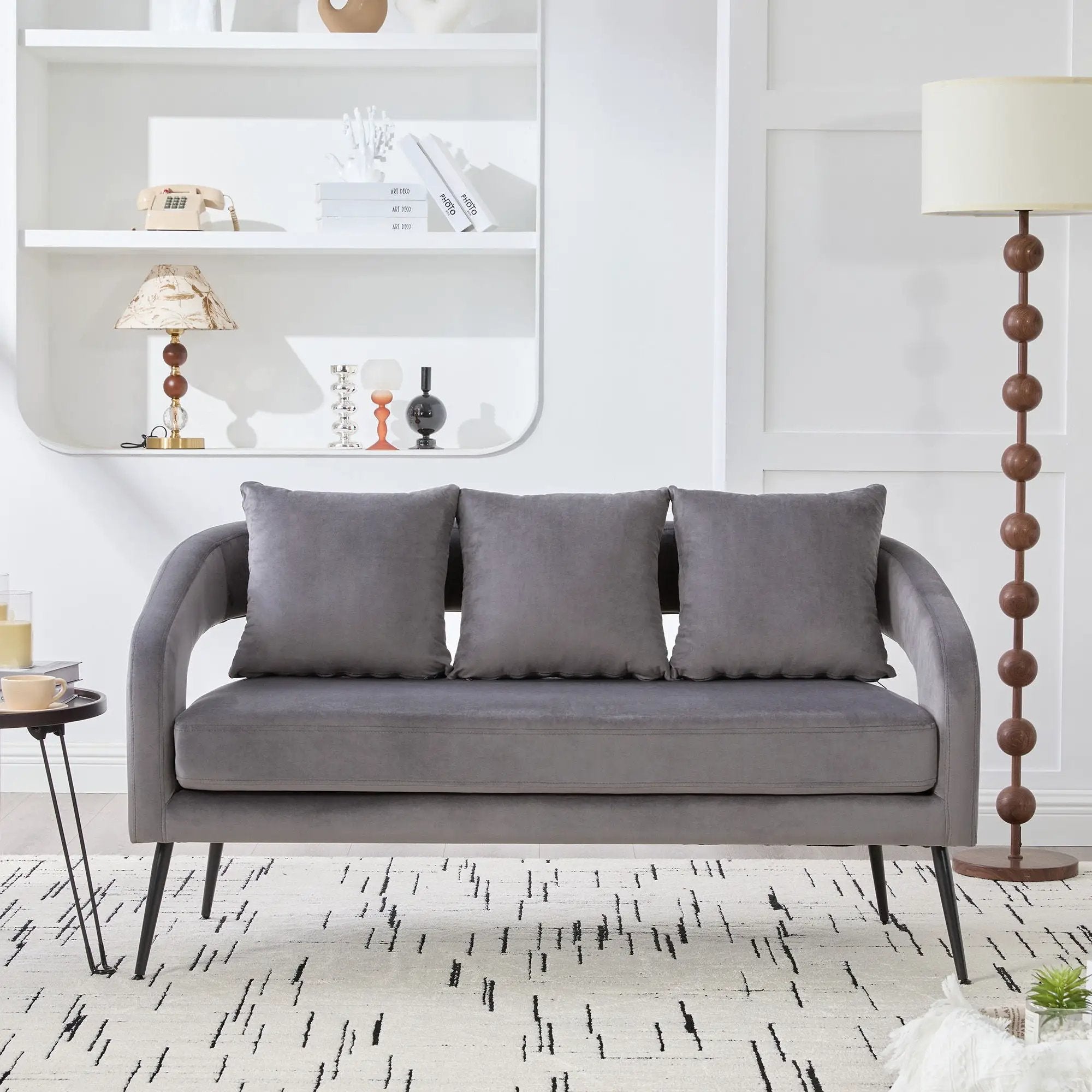 Open Back Loveseat Settee With 3 Pillows
