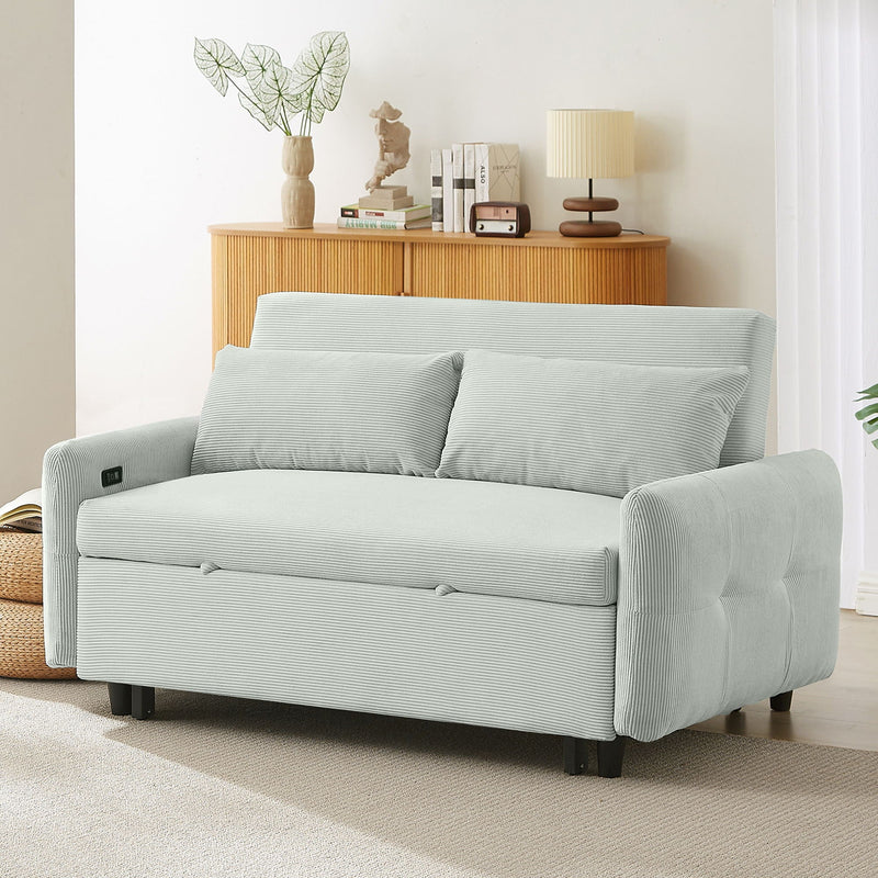 Pull-Out 2 Seat Modern Sleeper Sofa With 2 Throw Pillows And USB Ports by HouseOfZazla