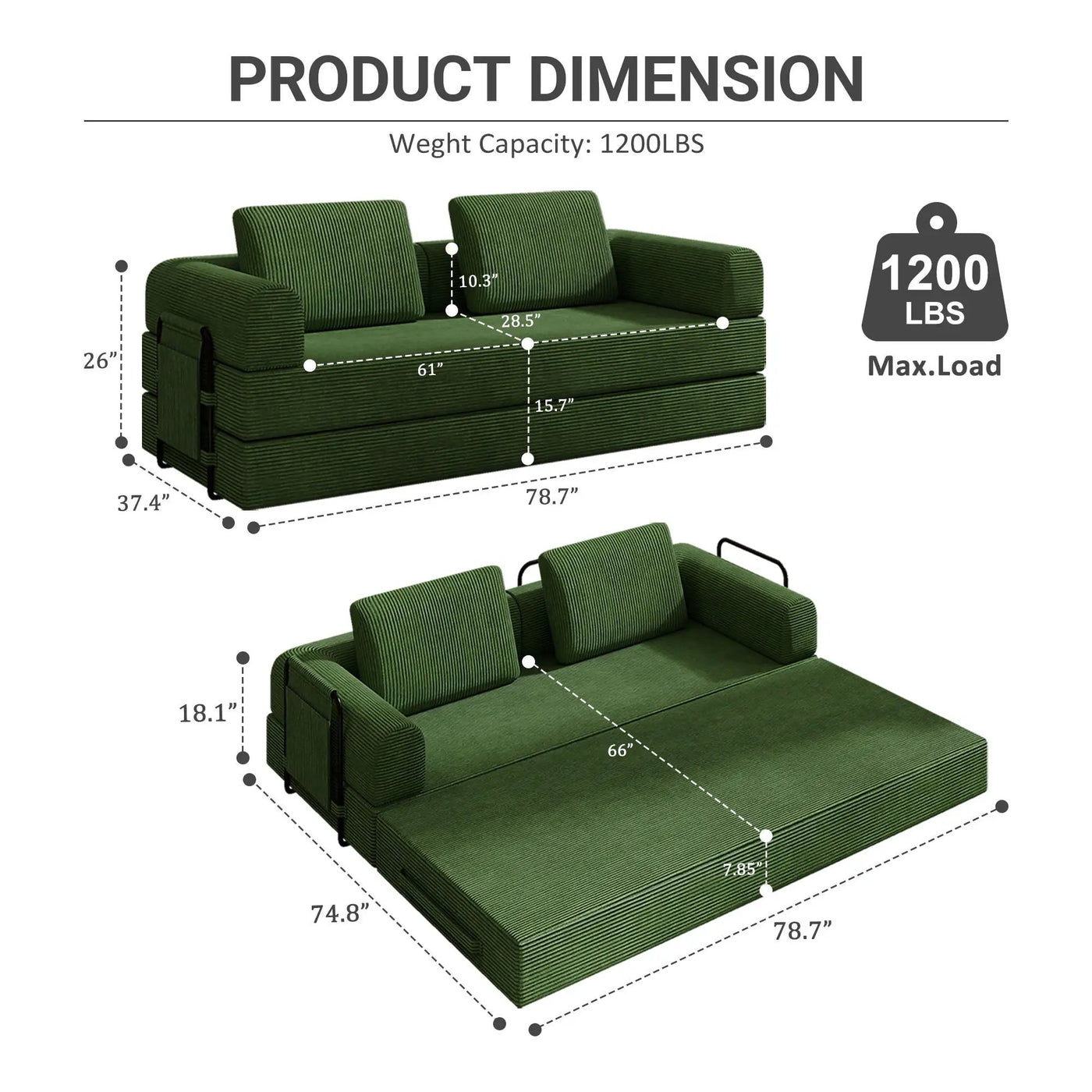 Convertible Sleeper Sofa Bed With Cylindrical Pillow by HouseOfZazla