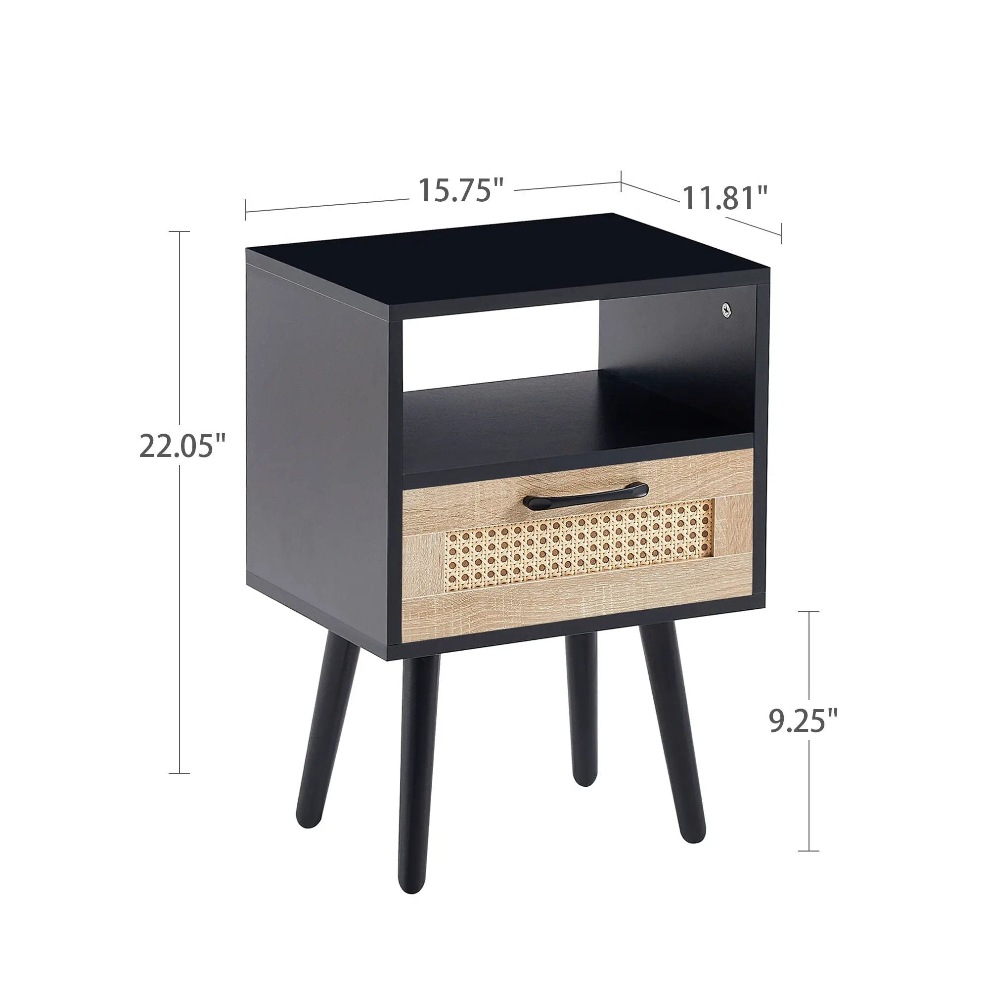 15.75" Rattan End Table With Drawer And Solid Wood Legs, Modern Nightstand, Side Table For Living Room, Bedroom by HouseOfZazla