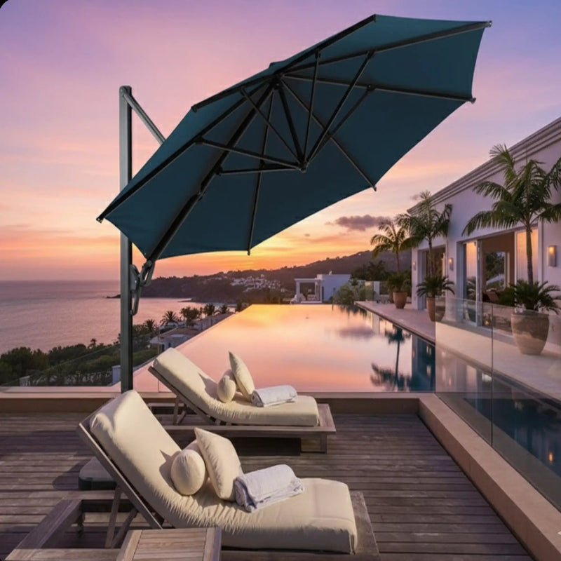 Round Cantilever Patio Umbrella With 360 Rotation & Infinite Tilt Adjustment by HouseOfZazla