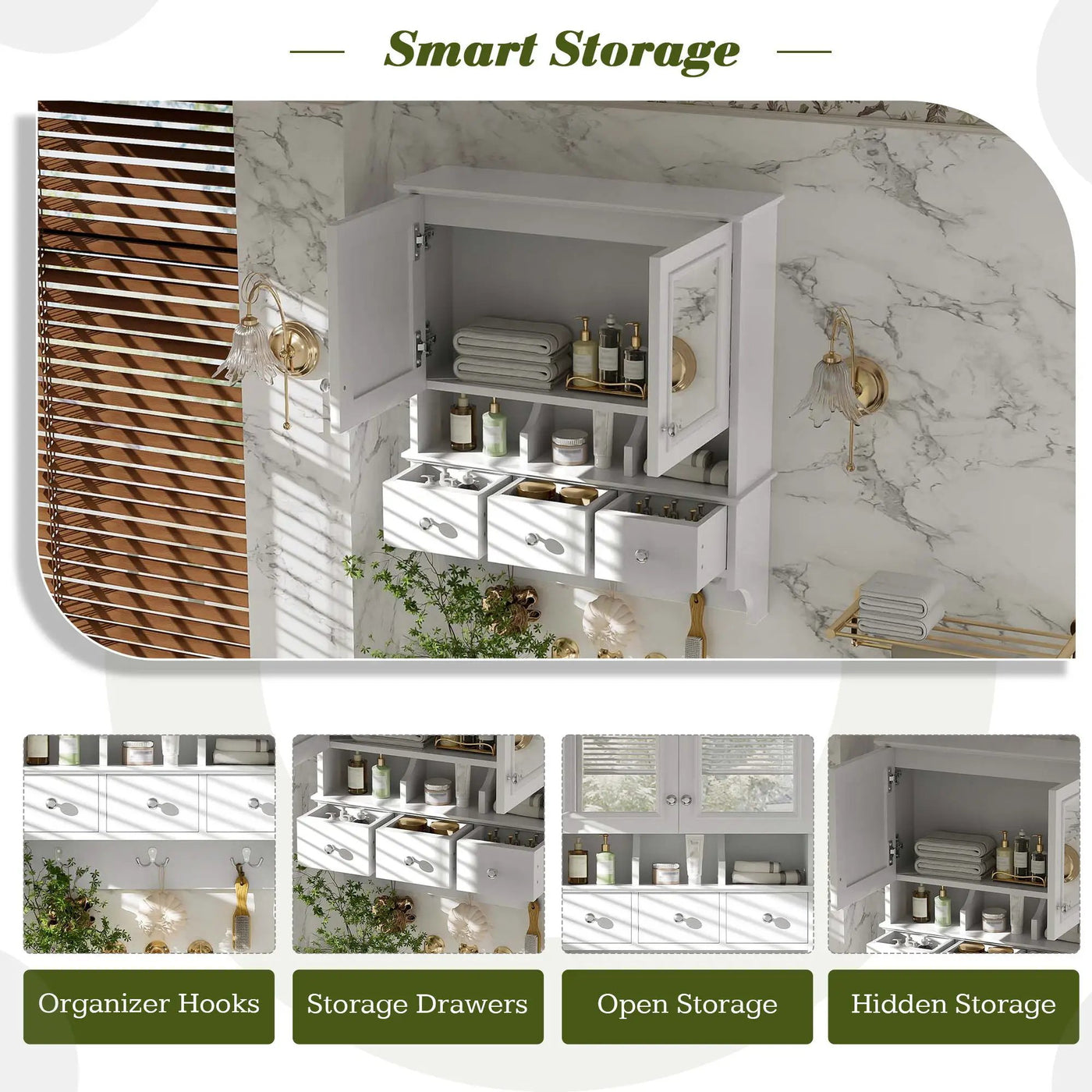 Modern Bathroom Mirror Cabinet With Drawers, Organizer Hooks, And High-Definition Mirrors by Unique Piece Furniture