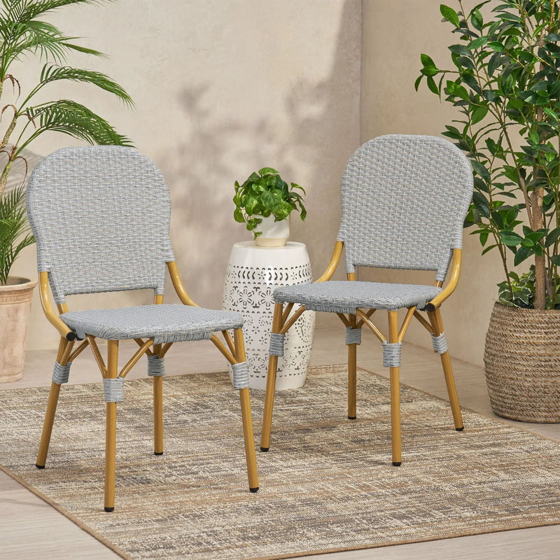 Outdoor Rattan and Aluminum Armless French Bistro Chairs (Set of 2) - Dark Gray by HouseOfZazla