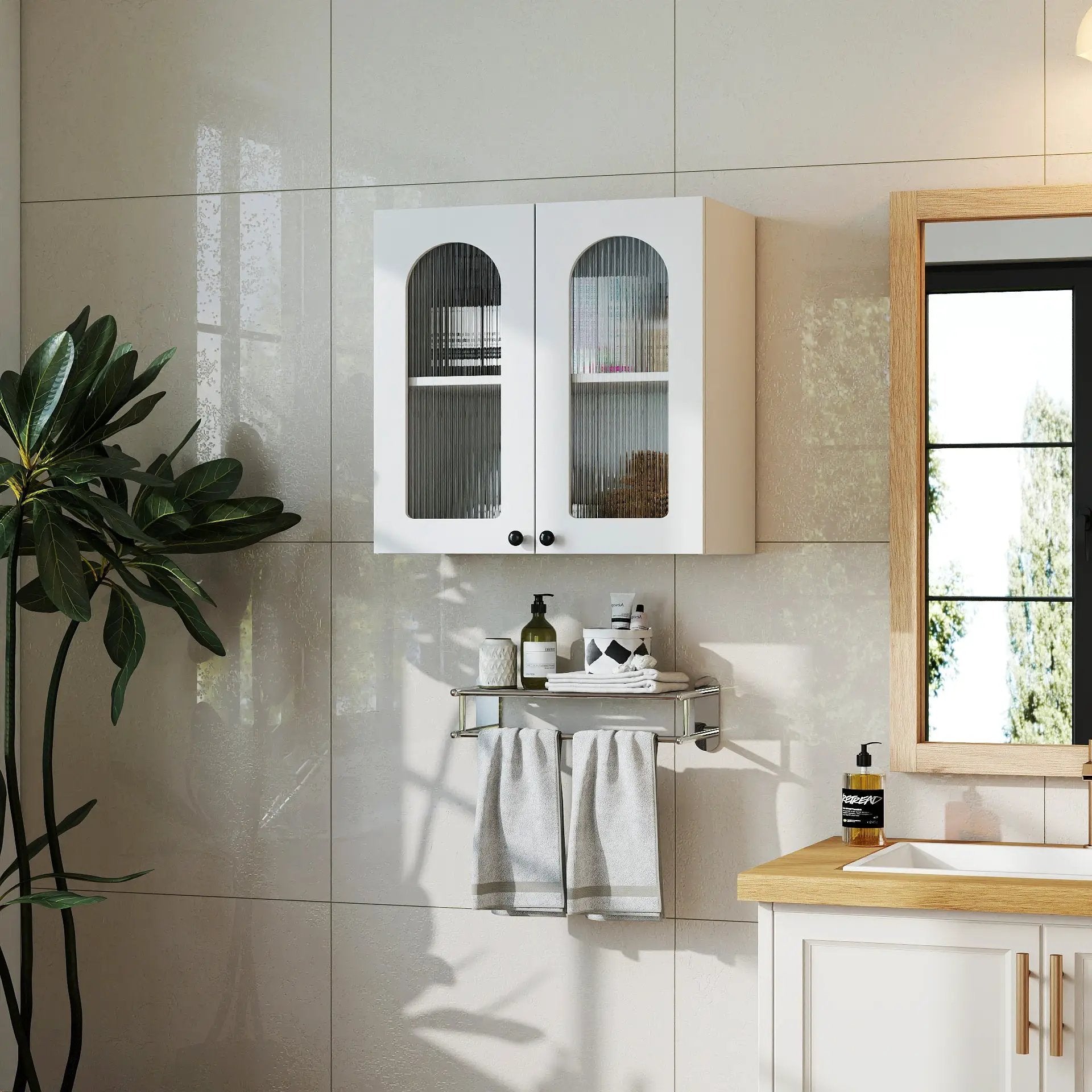 Wall Cabinet with Arched Glass Door and Adjustable Shelves by HouseOfZazla