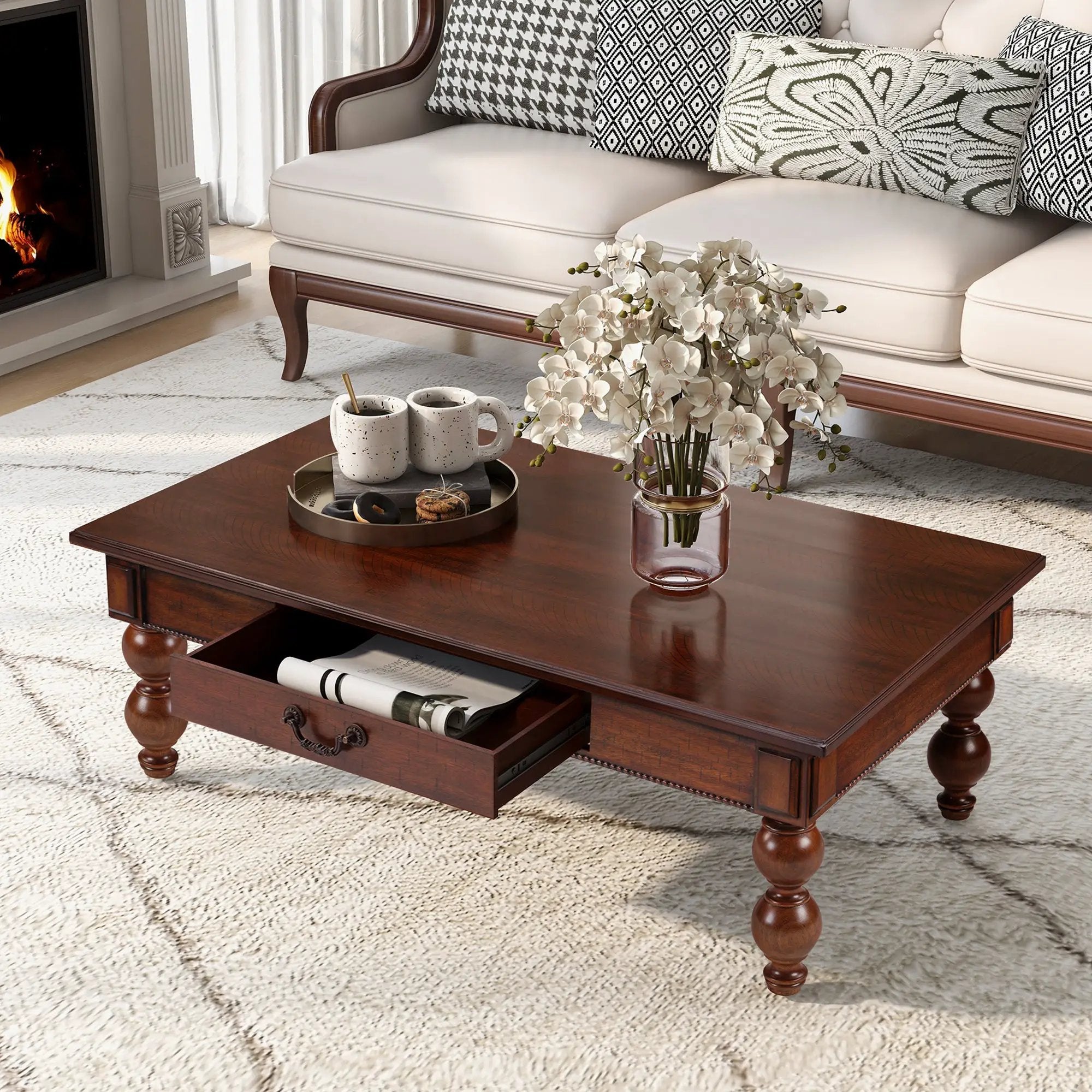 Rectangular Wooden Coffee Table with Storage Drawer by HouseOfZazla