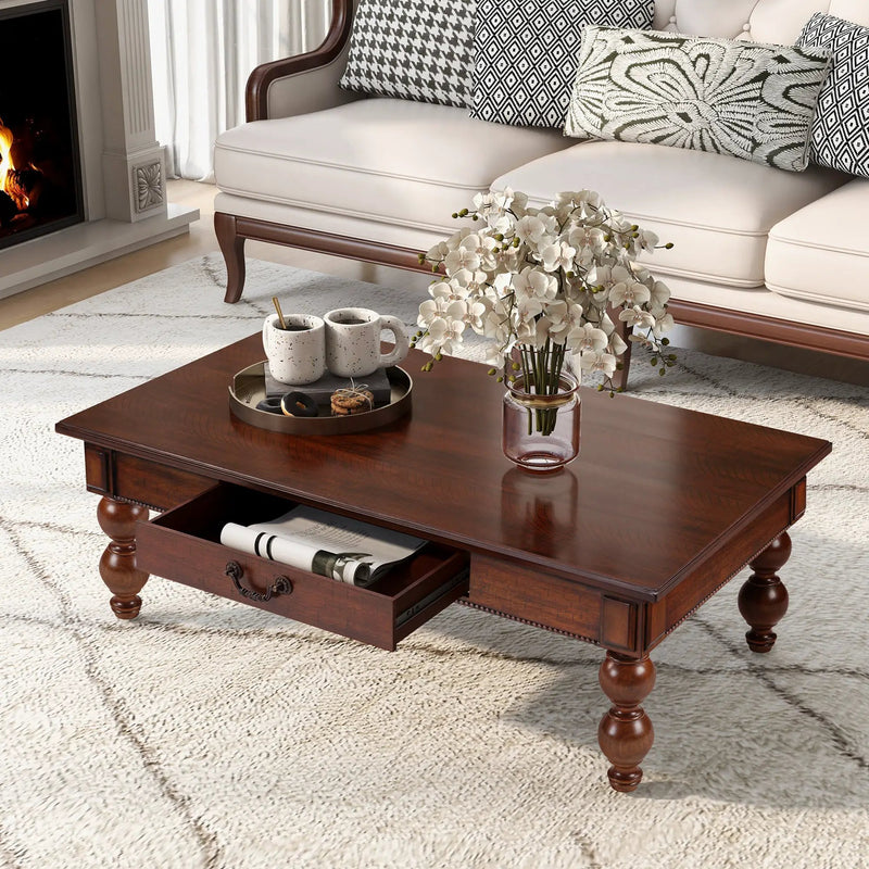 Rectangular Wooden Coffee Table with Storage Drawer by HouseOfZazla