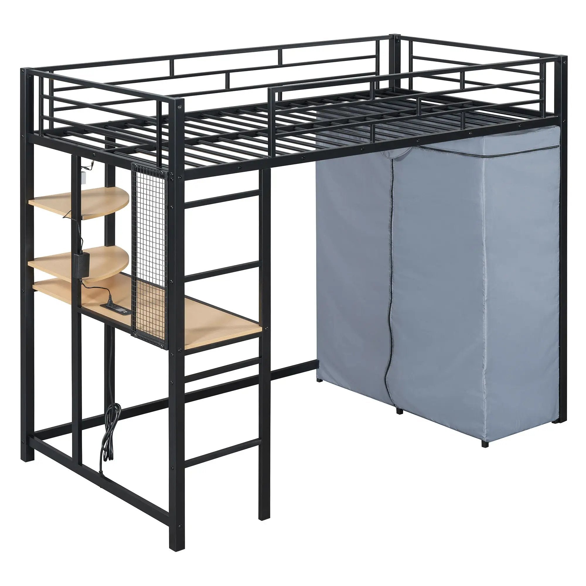 Loft Bed With Desk, Shelves, Power Outlet, LED Light And Wardrobe by HouseOfZazla