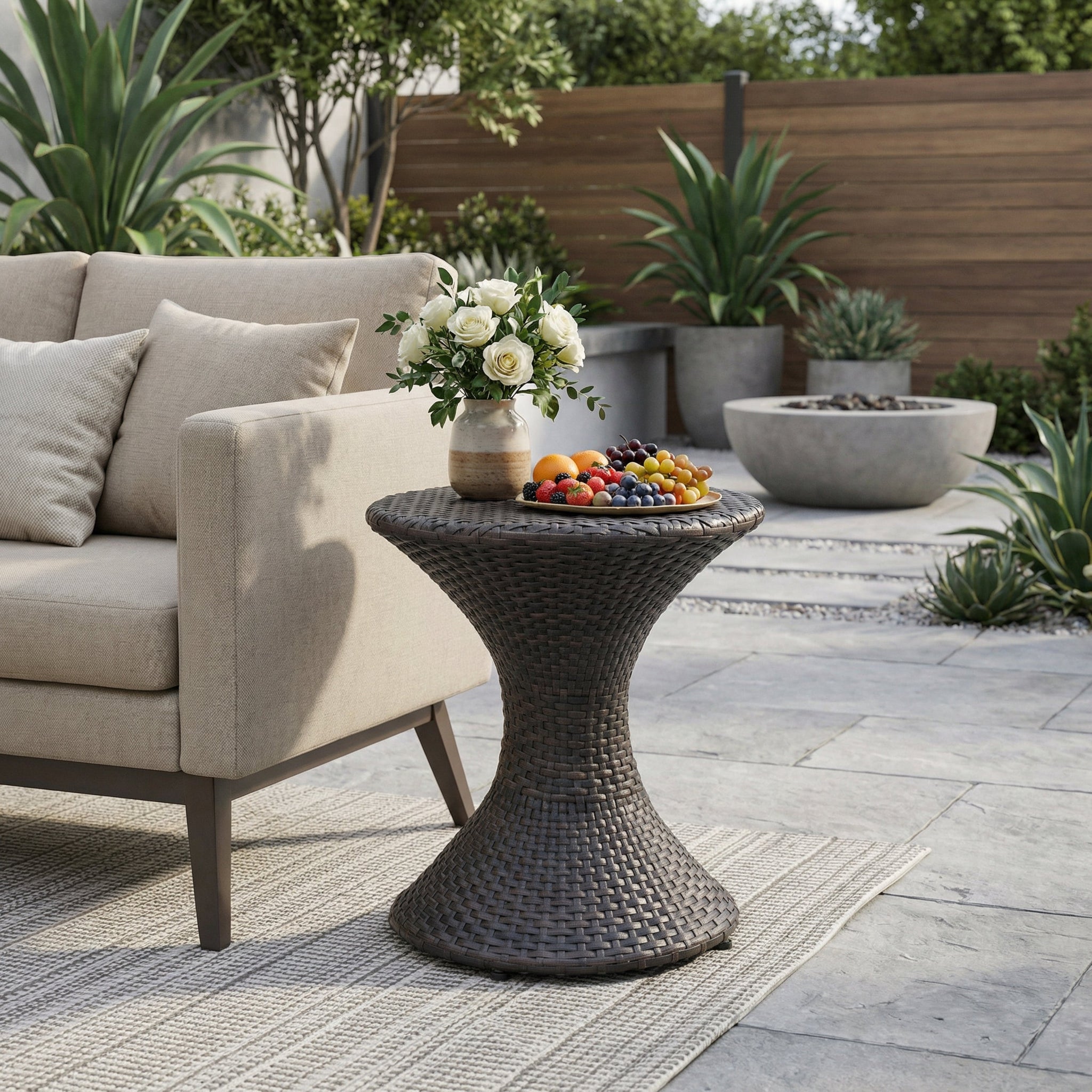 Outdoor 16-Inch Multi-Brown Wicker Hourglass Side Table by HouseOfZazla
