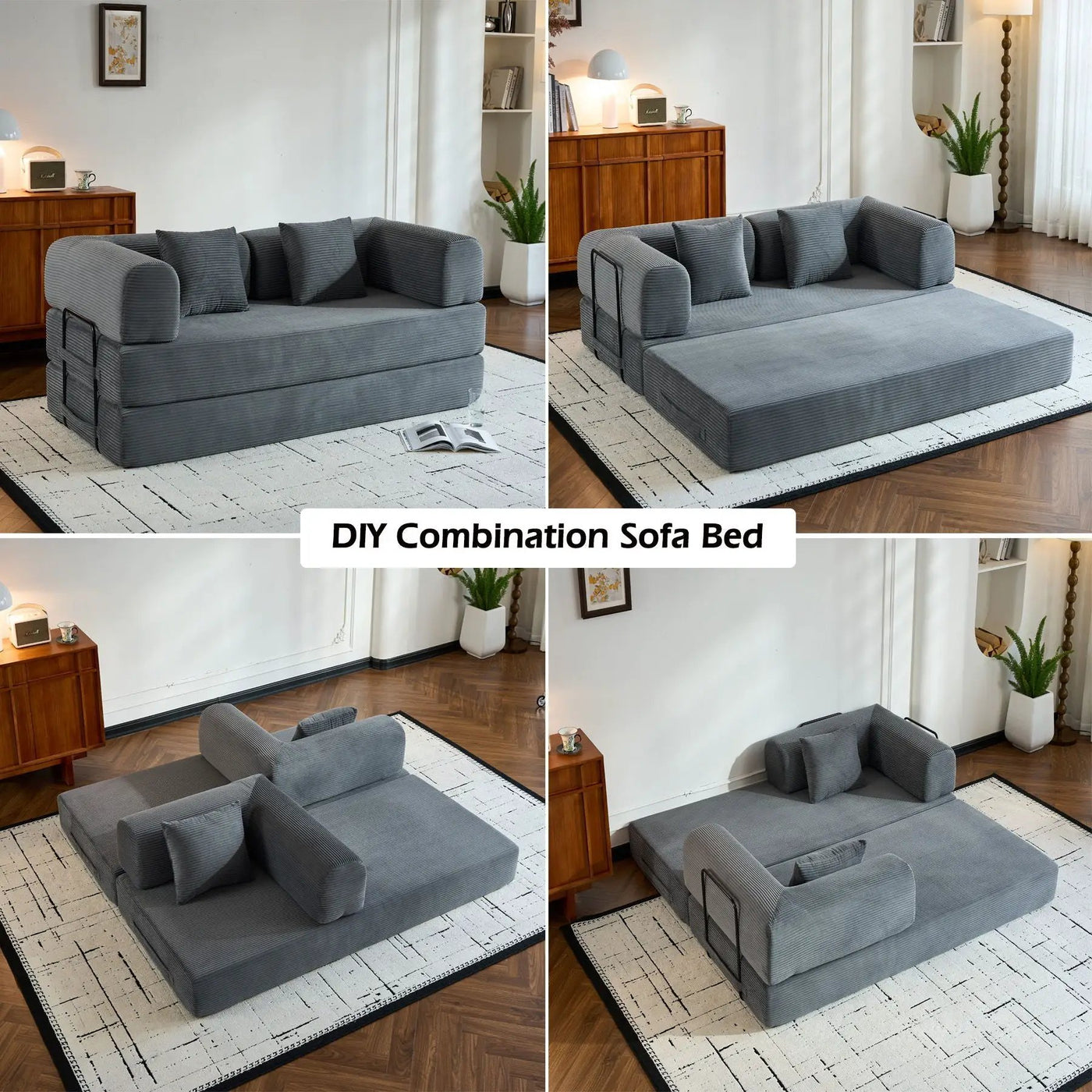 Convertible Sleeper Sofa Bed With Cylindrical Pillow, With Fixed Shape Frame by Unique Piece Furniture