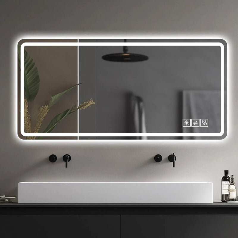 Frameless LED Bathroom Mirror Vanity With Anti Fog Front Lights - Silver by Unique Piece Furniture