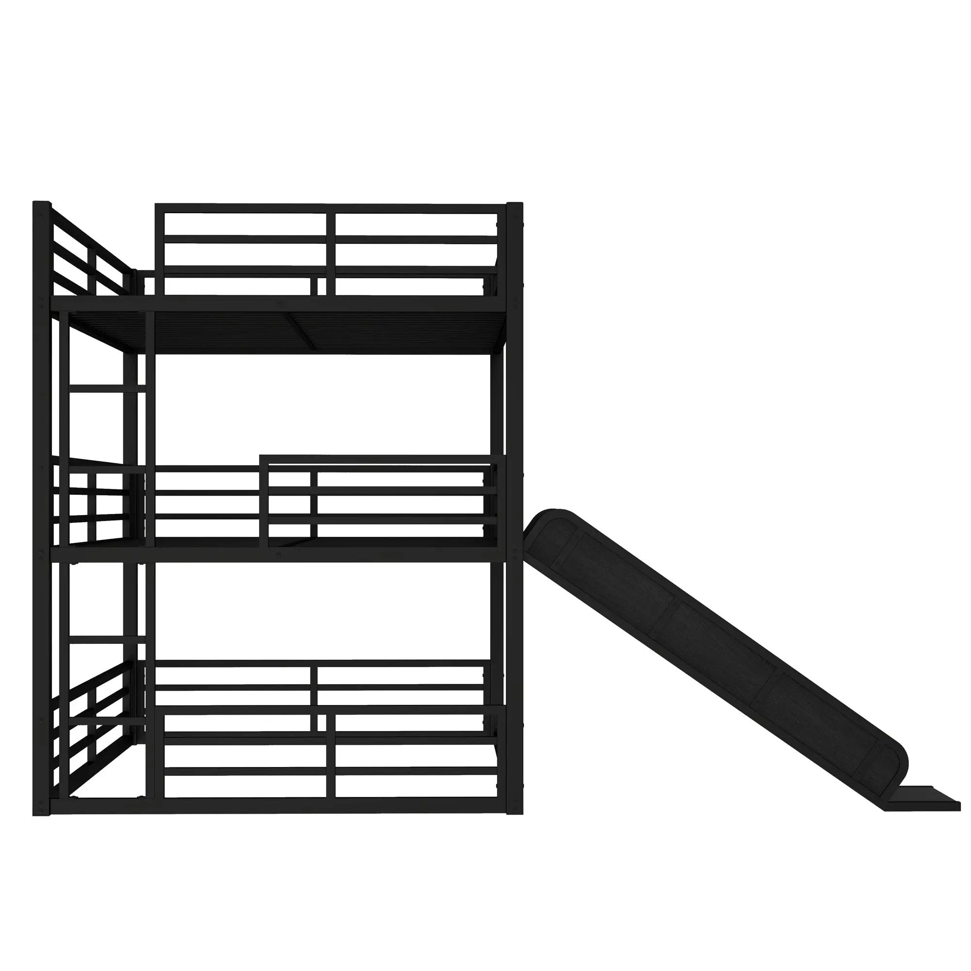 Queen Over Queen Over Queen Bunk Bed with Slide by HouseOfZazla