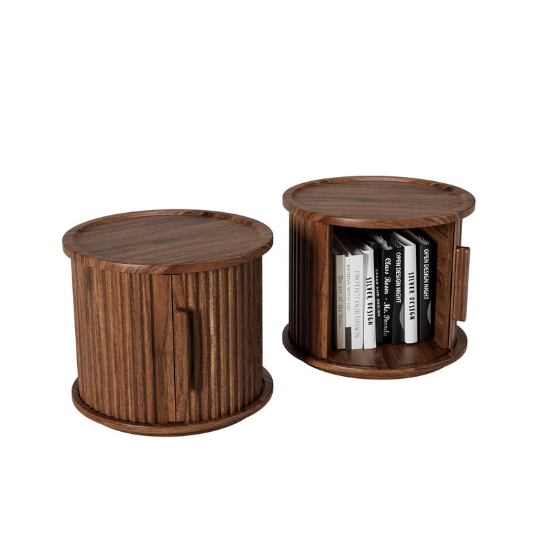 2Piece Round Coffee Table Set, Modern Nesting Side Tables with Sliding Door Storage by HouseOfZazla