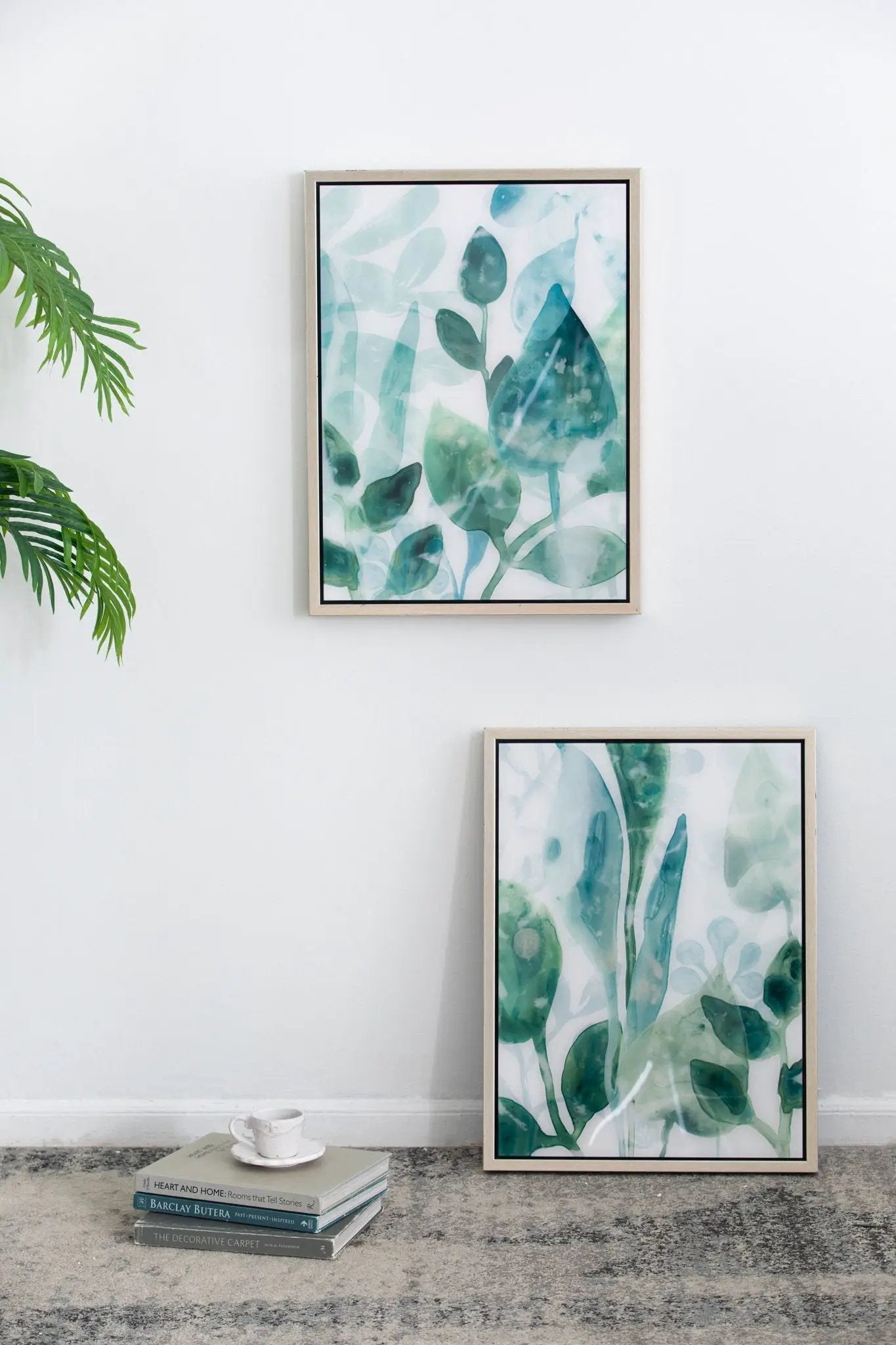 Framed Printed Acrylic Decorative Wall Art, Wall Decor For Living Room (Set of 2) - White / Green by Unique Piece Furniture