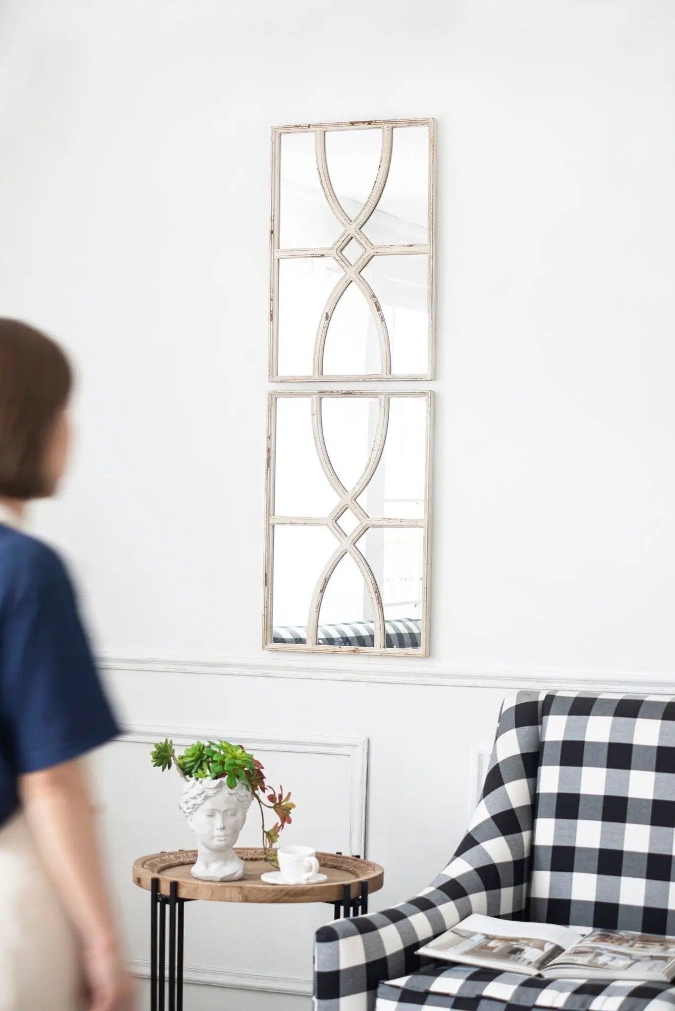 Rectangular Wooden Wall Mirror With Antique Frame, Vertical Or Horizontal Home Decor For Living Room (Set of 2) by Unique Piece Furniture