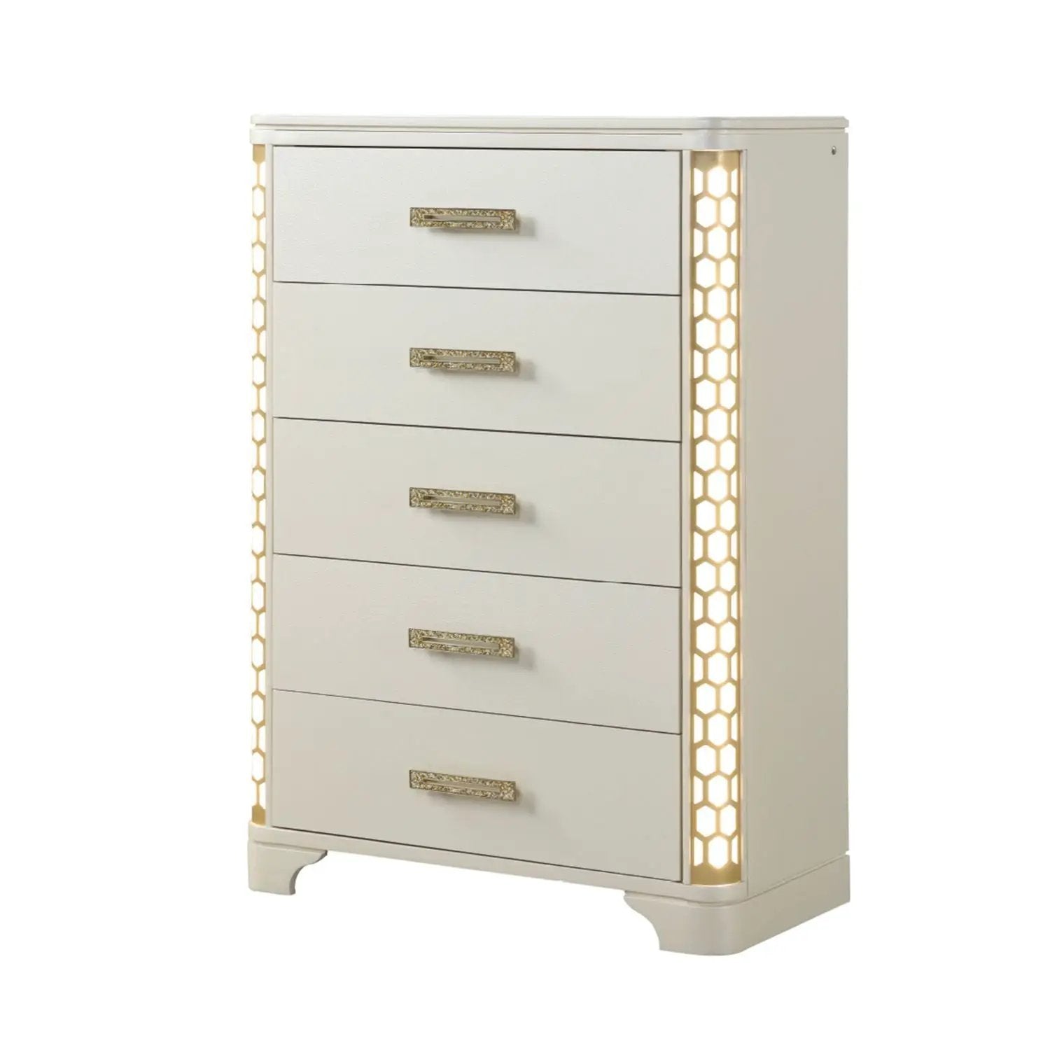 Jasmine - 5 Drawer Chest With Side LED Lightning - Beige by HouseOfZazla