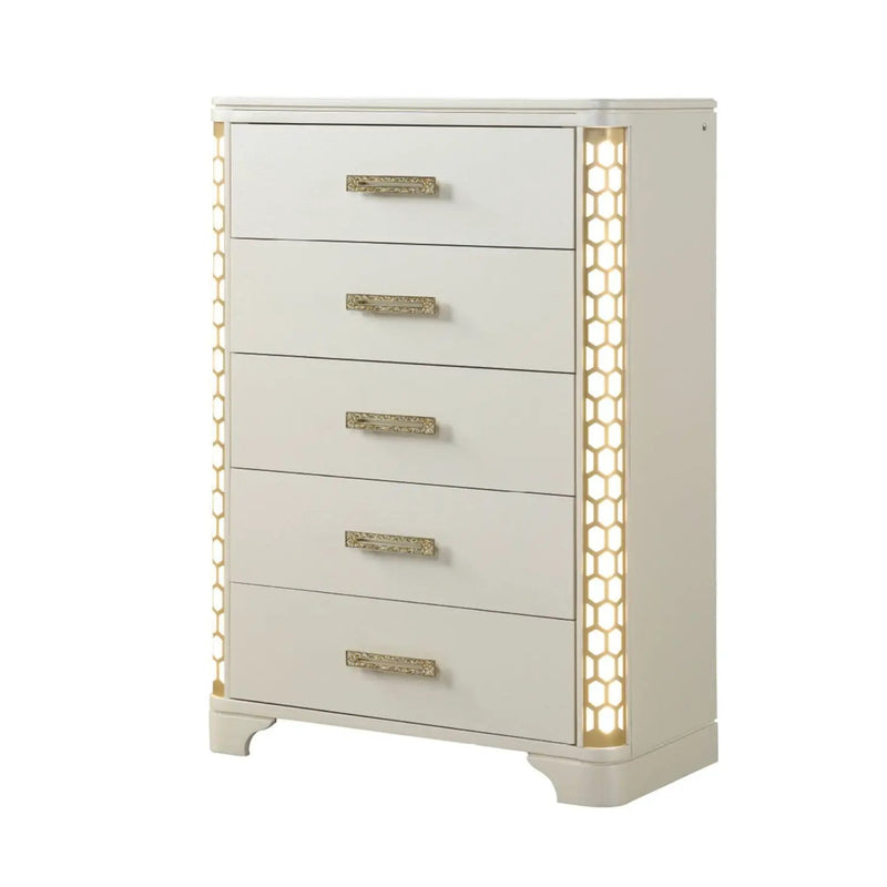 Jasmine - 5 Drawer Chest With Side LED Lightning - Beige by HouseOfZazla