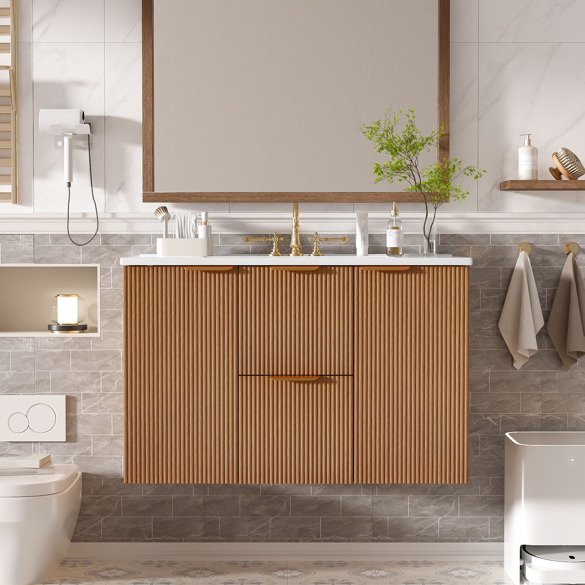 Modern Wall Mounted Bathroom Vanity, Soft Close Doors by Unique Piece Furniture