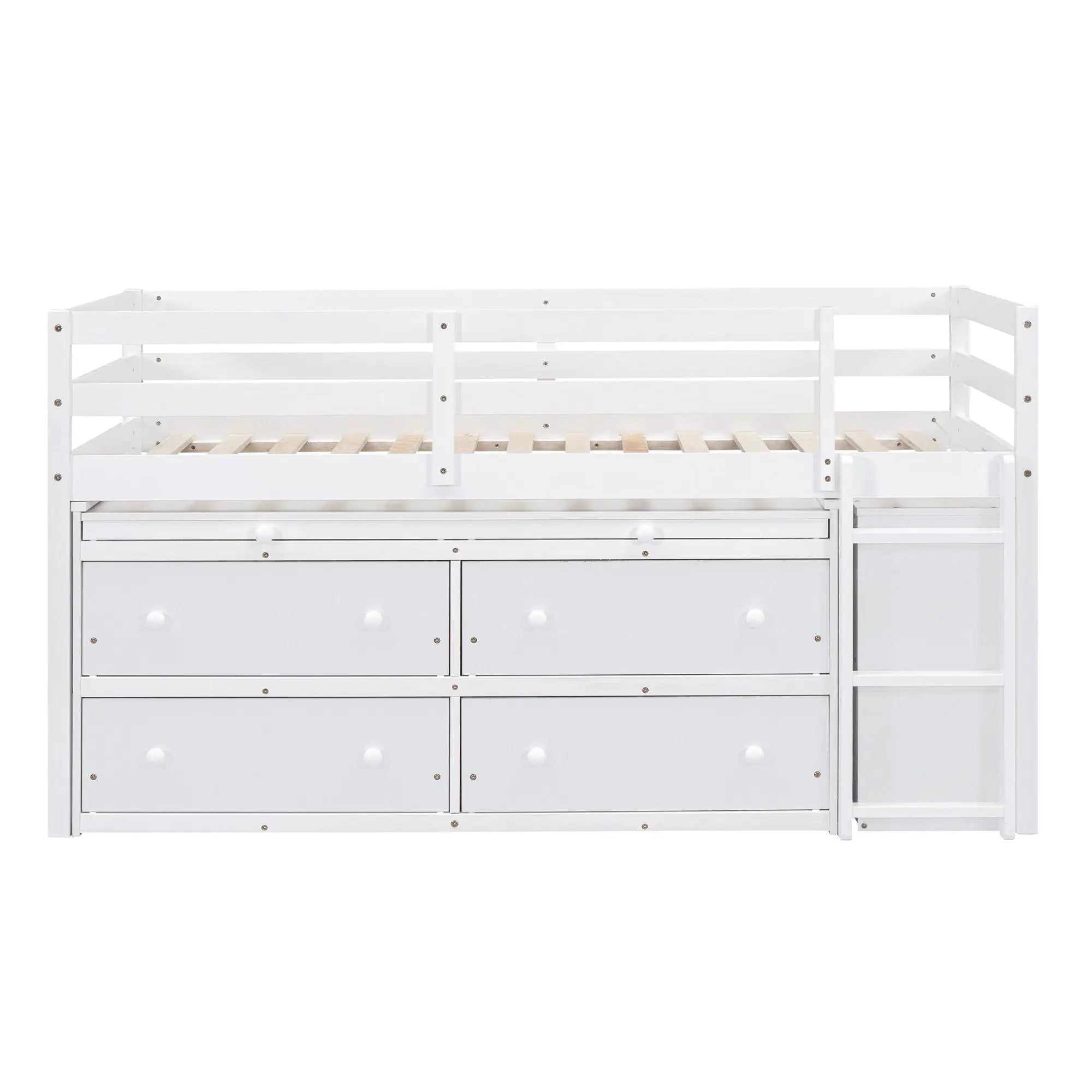Loft Bed With Retractable Writing Desk And 4 Drawers, With Lateral Portable Desk And Shelves by HouseOfZazla
