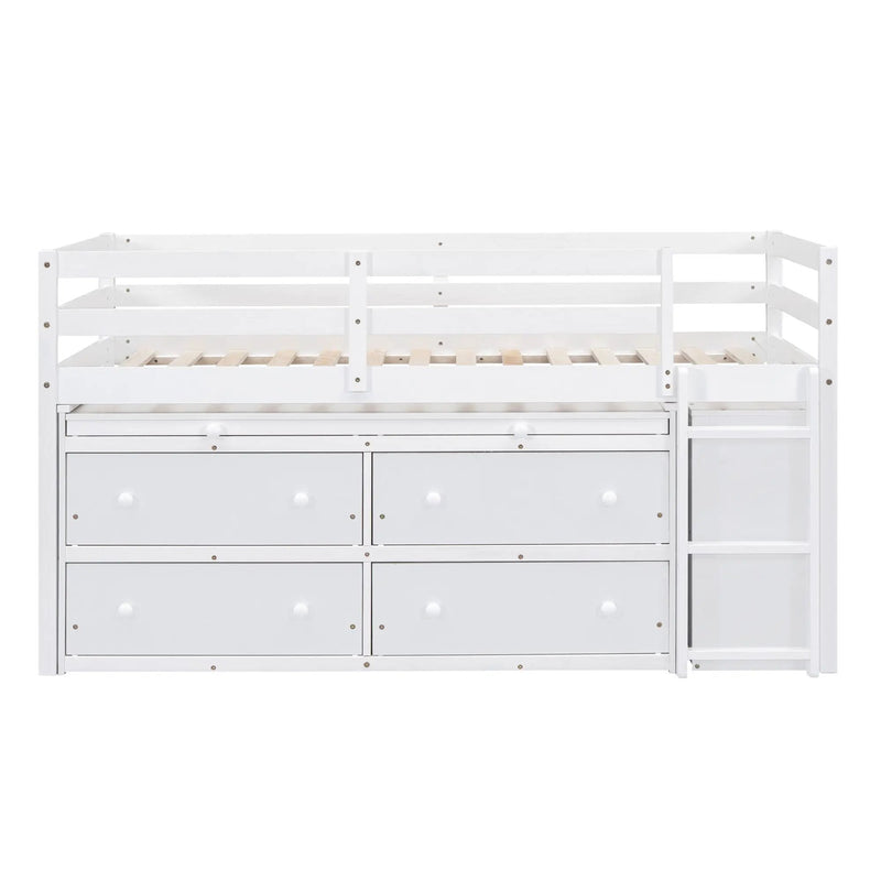Loft Bed With Retractable Writing Desk And 4 Drawers, With Lateral Portable Desk And Shelves by HouseOfZazla
