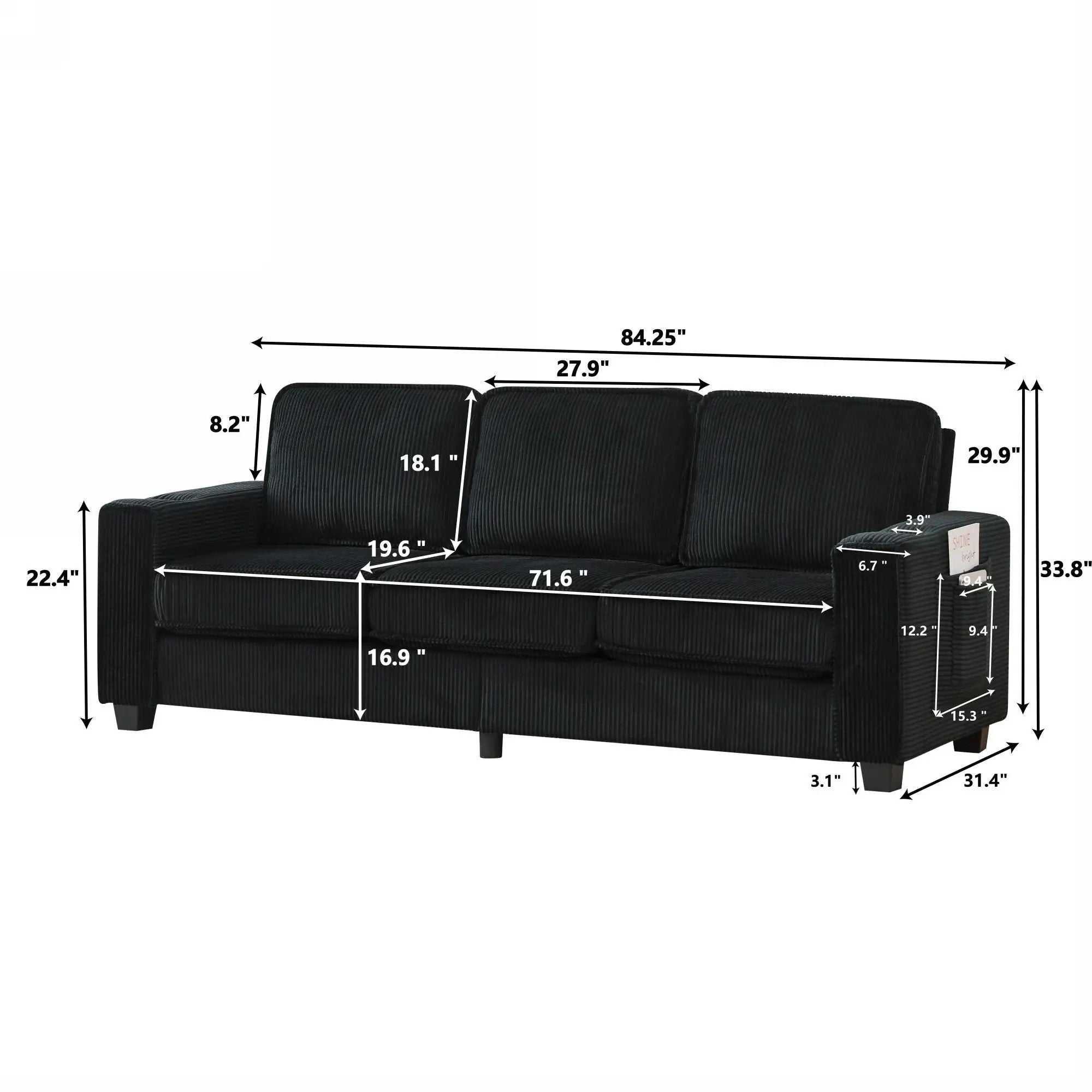 3 Seater Compact Sofa For Living Room by Unique Piece Furniture
