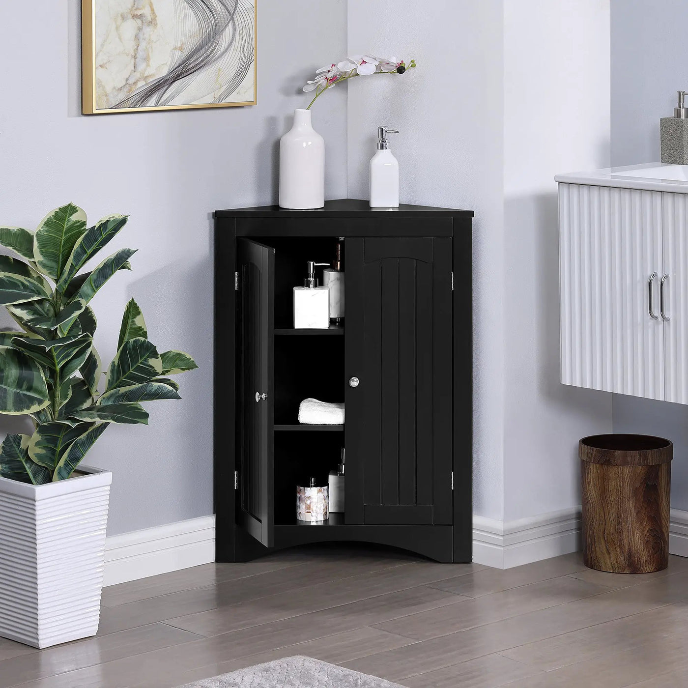 Bathroom Floor Corner Cabinet with Doors and Shelves by HouseOfZazla