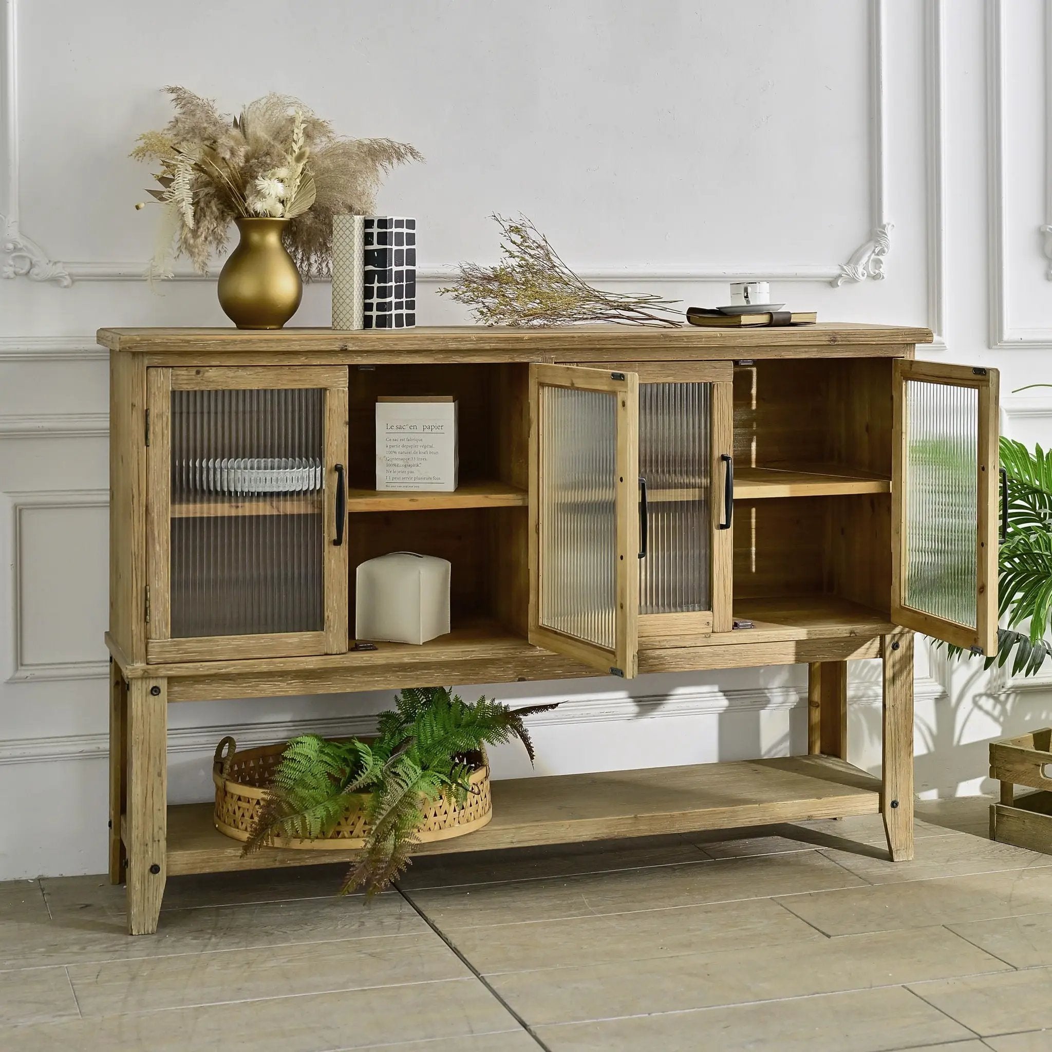 Rectangle Accent Sideboard Cabinet With Storage Shelf, Cabinet For Kitchen - Natural Wood by Unique Piece Furniture