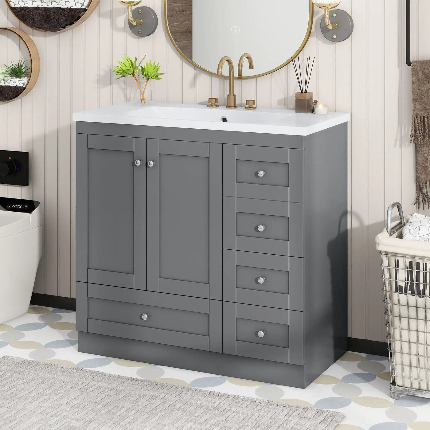 Shaker Free Standing Bathroom Vanity Cabinet With Sink, Soft Close Drawers, Soft Close Doors by Unique Piece Furniture