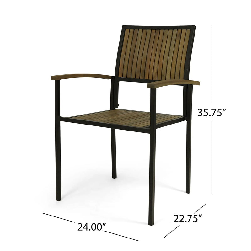 Vermilion Outdoor Dining Chair With Vertical Slat And Wooden Arm by HouseOfZazla