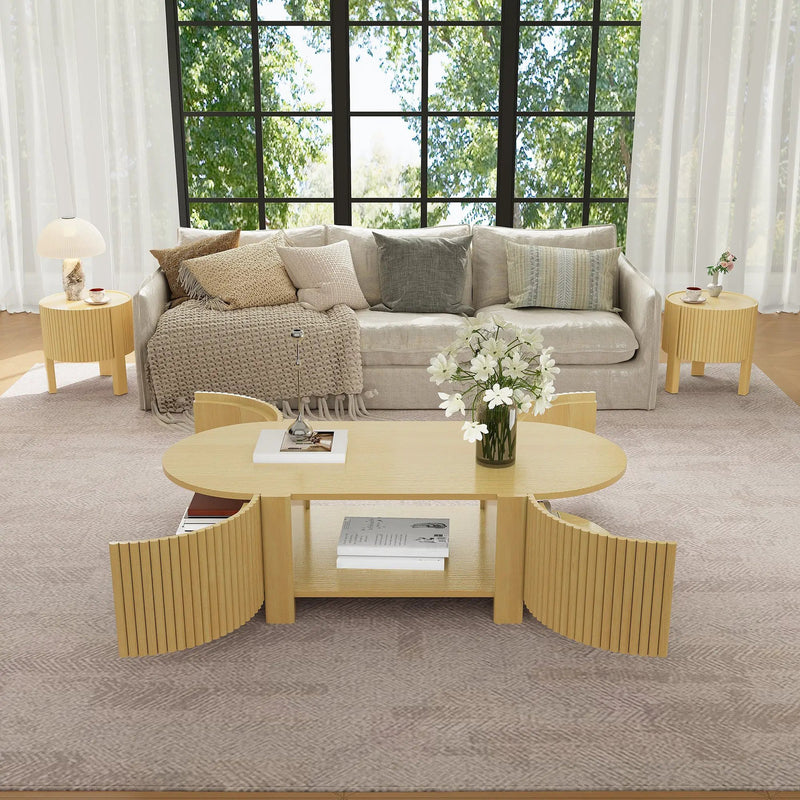 Oval Fluted Coffee Table with Storage for Living Room by HouseOfZazla