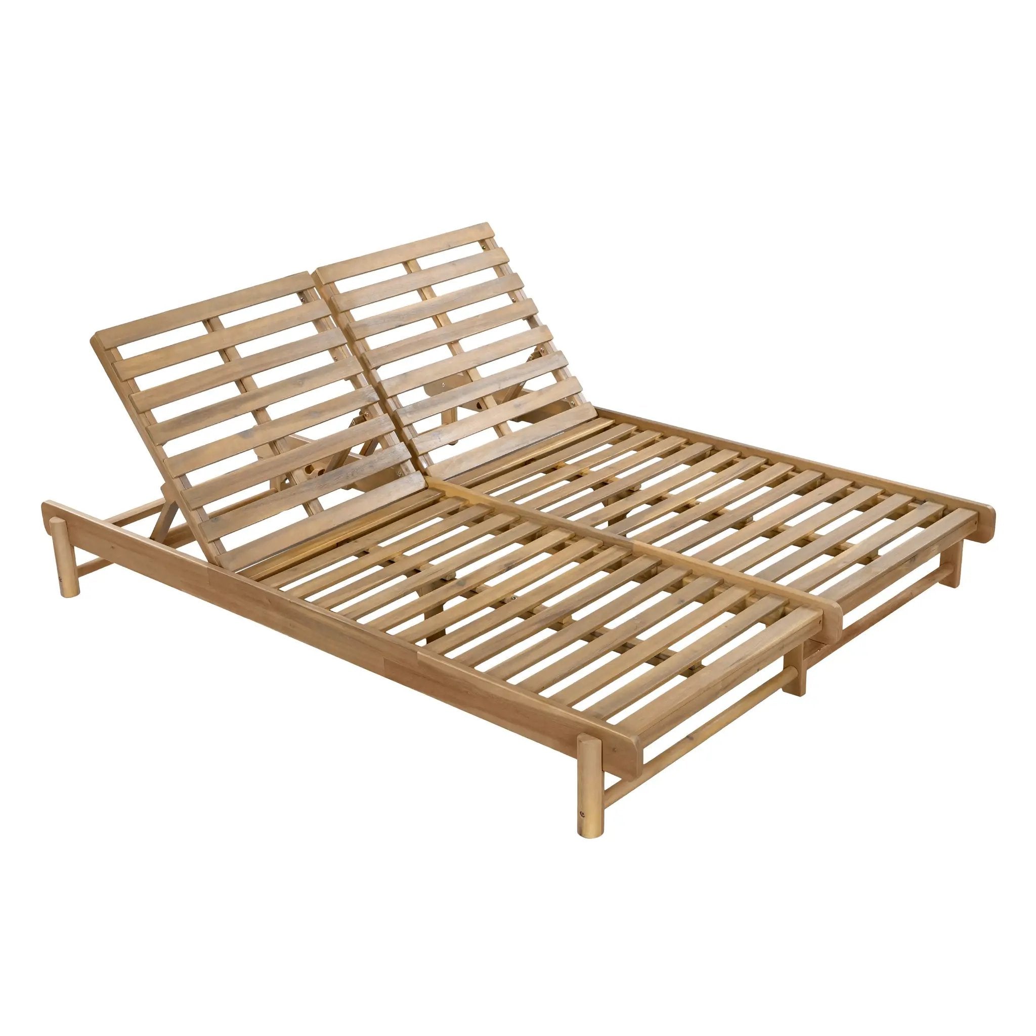 Light Teak Finish Acacia Wood Double Chaise Lounger by HouseOfZazla