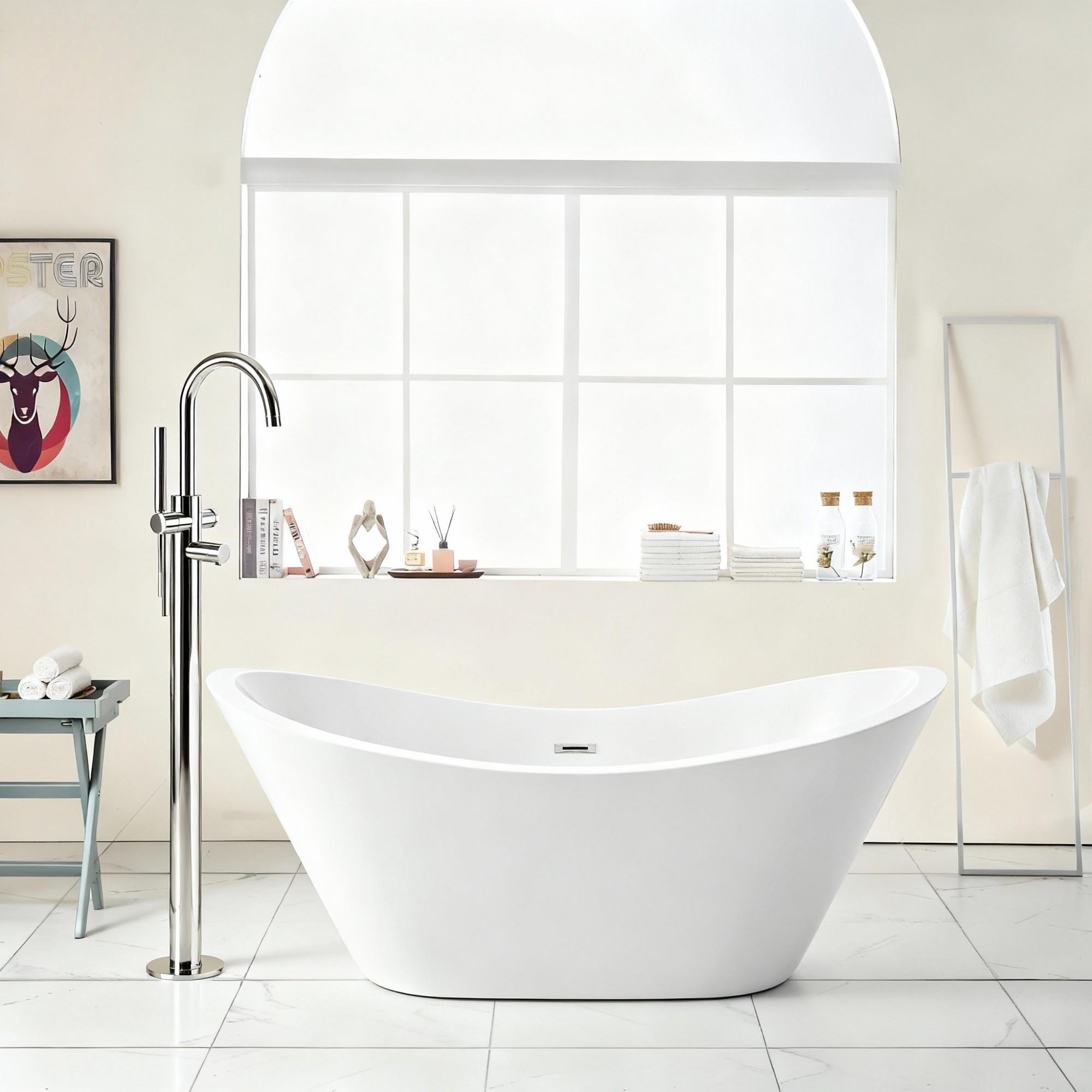 Glossy Freestanding Bathtub, Double Slipper Design, Deep Soaking Comfort by HouseOfZazla