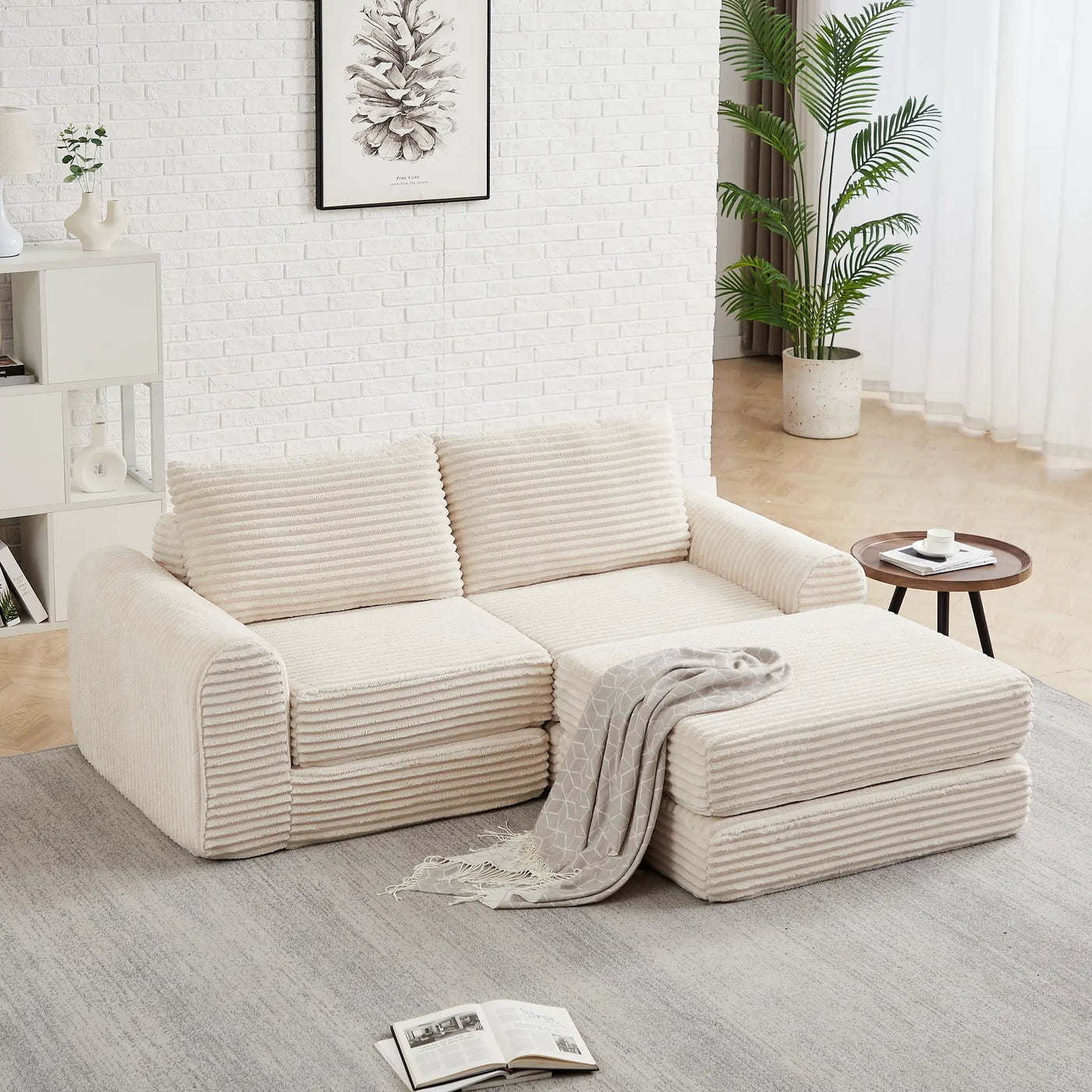 Minimalist Corduroy Sofa Bed with Two Throw Pillows by HouseOfZazla