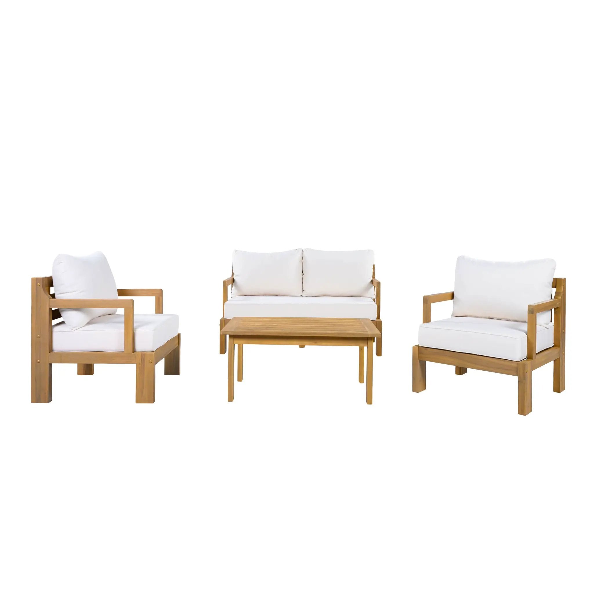 Outdoor 4-Seater Acacia Wood Patio Chat Set, Beige + Natural by HouseOfZazla