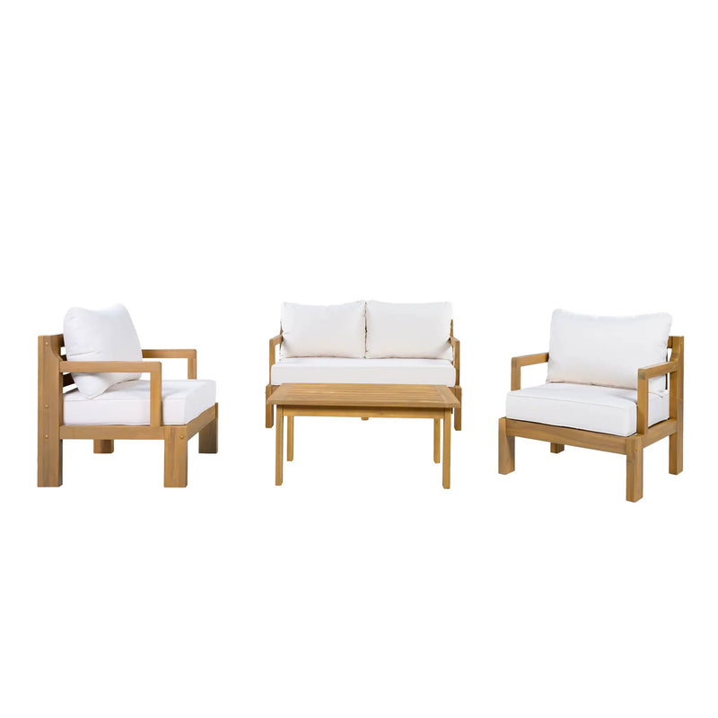 Outdoor 4-Seater Acacia Wood Patio Chat Set, Beige + Natural by HouseOfZazla