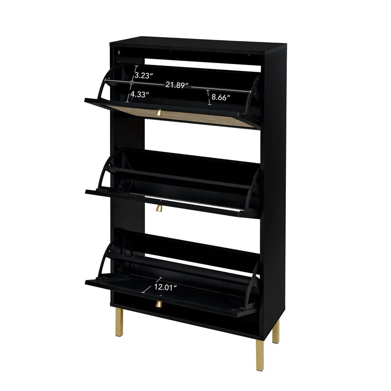 Modern Rattan 3 Door Shoe Rack Cabinet for Entryway by HouseOfZazla