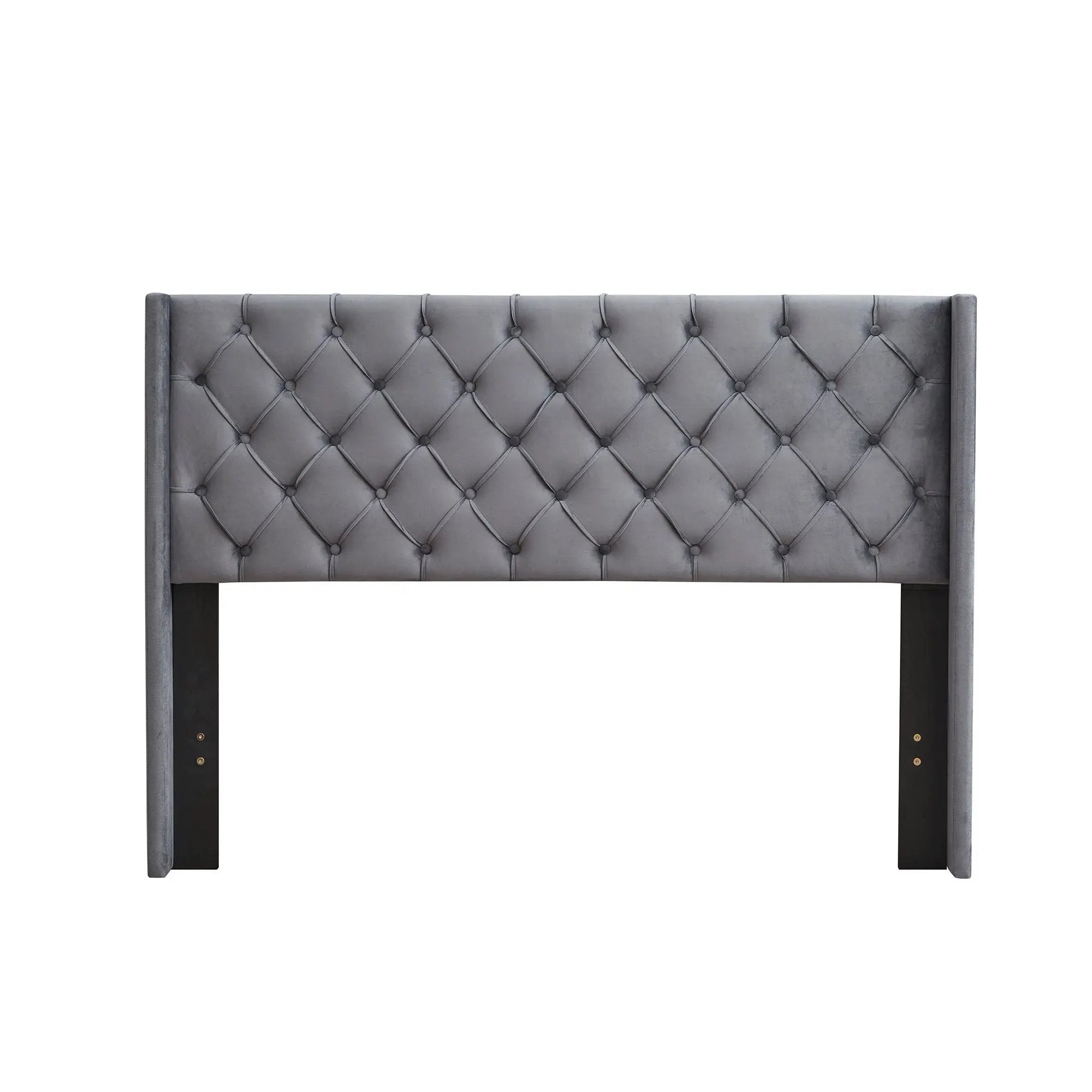 Velvet Button Tufted-Upholstered Bed With Wings Design Strong Wood Slat Support Queen Platform Bed - Gray by Unique Piece Furniture