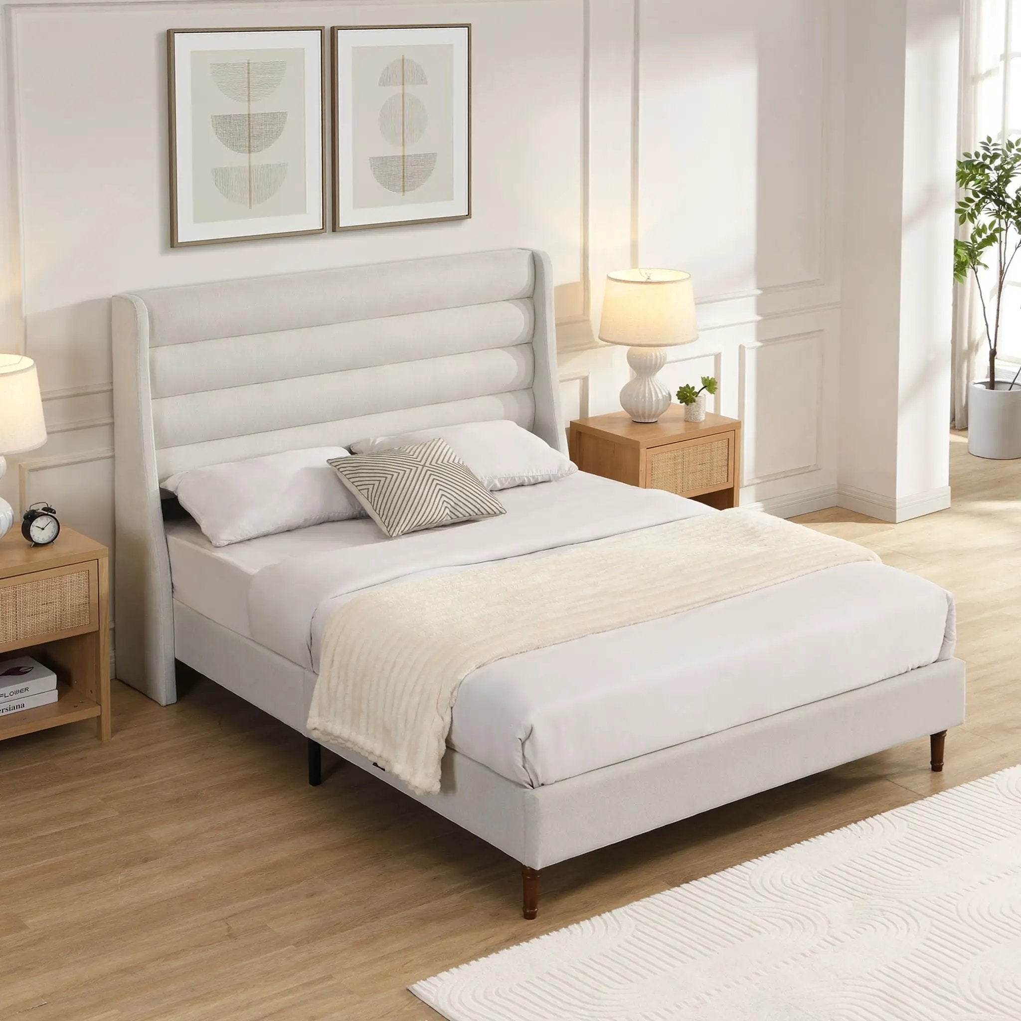 Modern Upholstered Platform Bed With Wave Shaped Headboard by HouseOfZazla