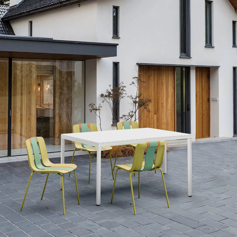 4 Piece Set Of Modern Striped Color- Blocking Single Chairs With Long Table by HouseOfZazla