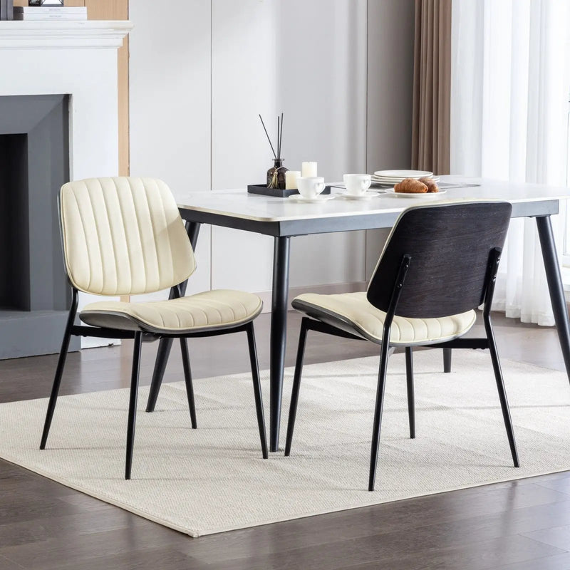 Dining Chairs (Set of 2) Mid-Century Modern Retro Chair With Walnut Bentwood Back Upholstered Seat Metal Legs Adjustable Foot For Kitchen Dining Room Chairs by Unique Piece Furniture