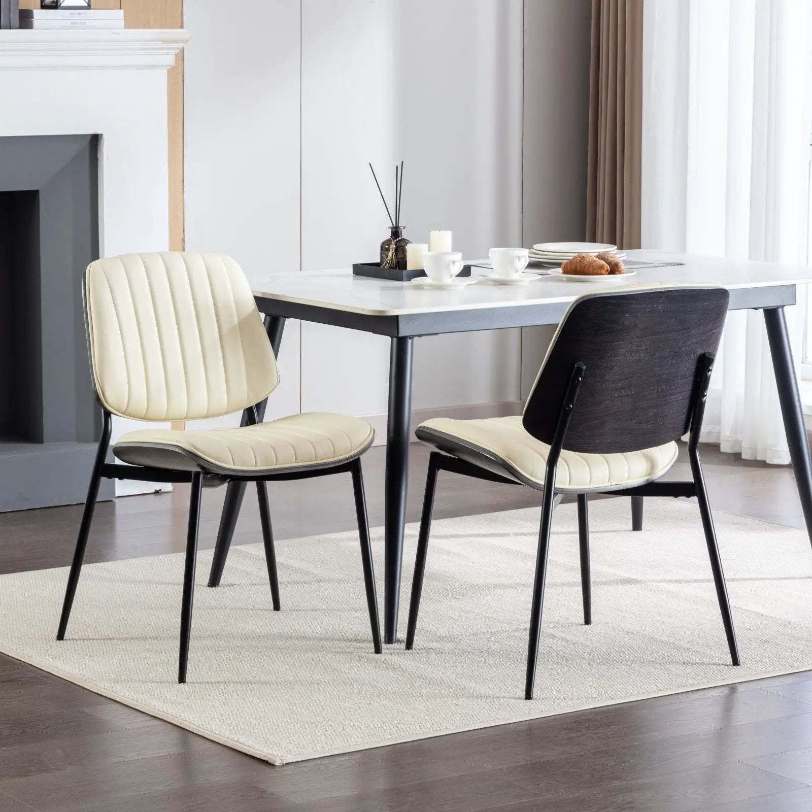 Dining Chairs (Set of 2) Mid-Century Modern Retro Chair With Walnut Bentwood Back Upholstered Seat Metal Legs Adjustable Foot For Kitchen Dining Room Chairs by Unique Piece Furniture