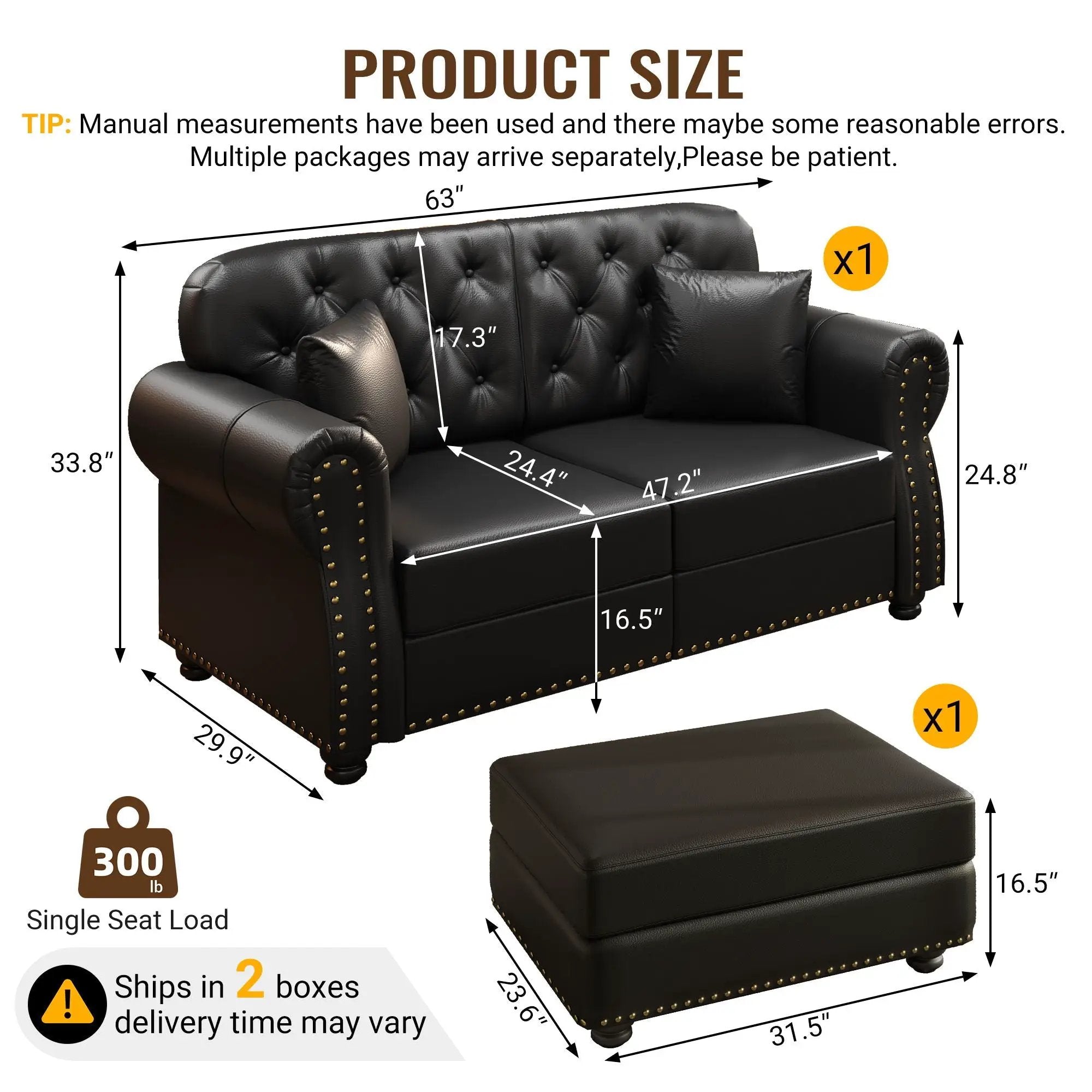 Upholstered Sofa With Nailhead Trim, Rolled Armrests With Ottoman by HouseOfZazla