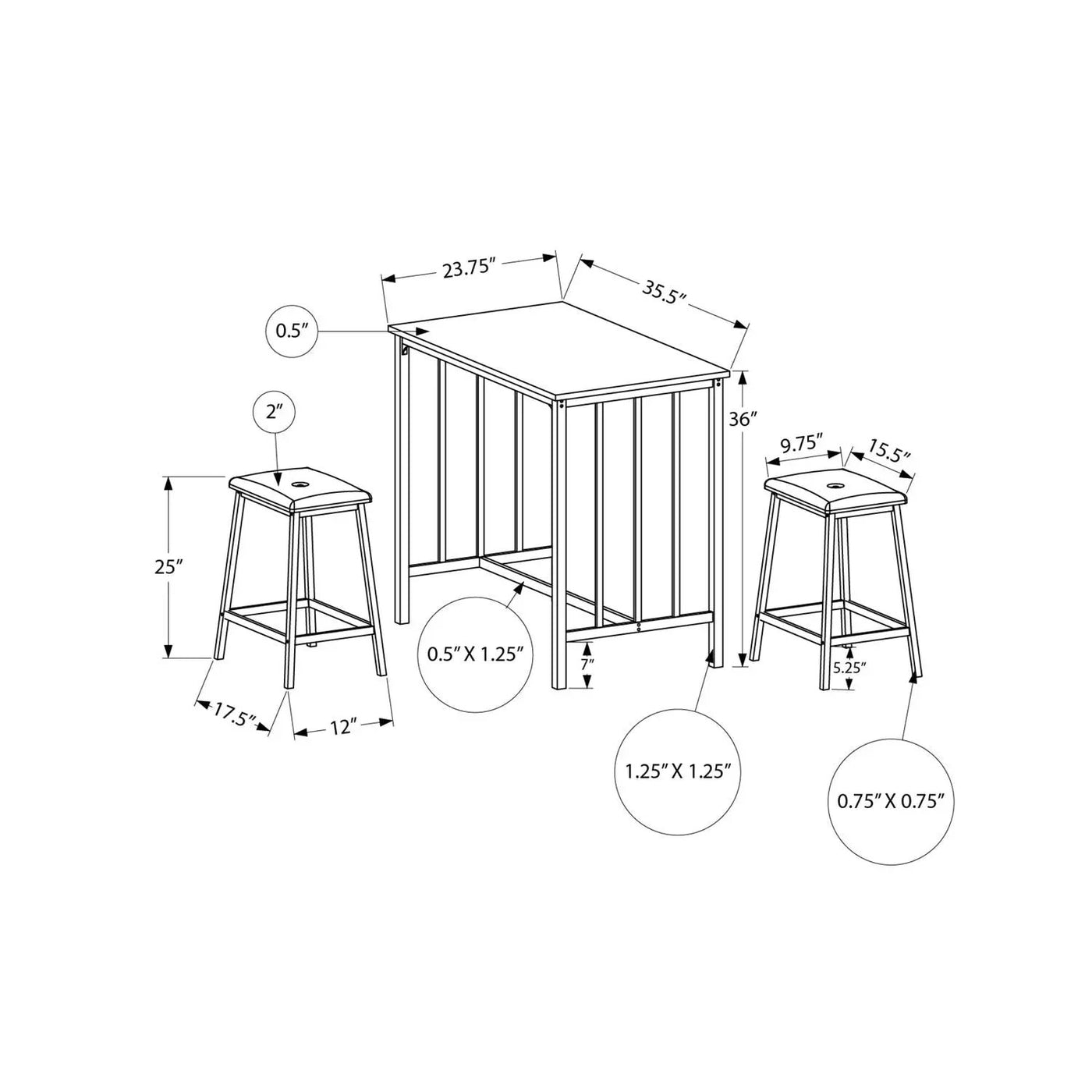 3 Pieces Dining Set, Counter Height, Rectangular, Small, Contemporary & Modern by Unique Piece Furniture