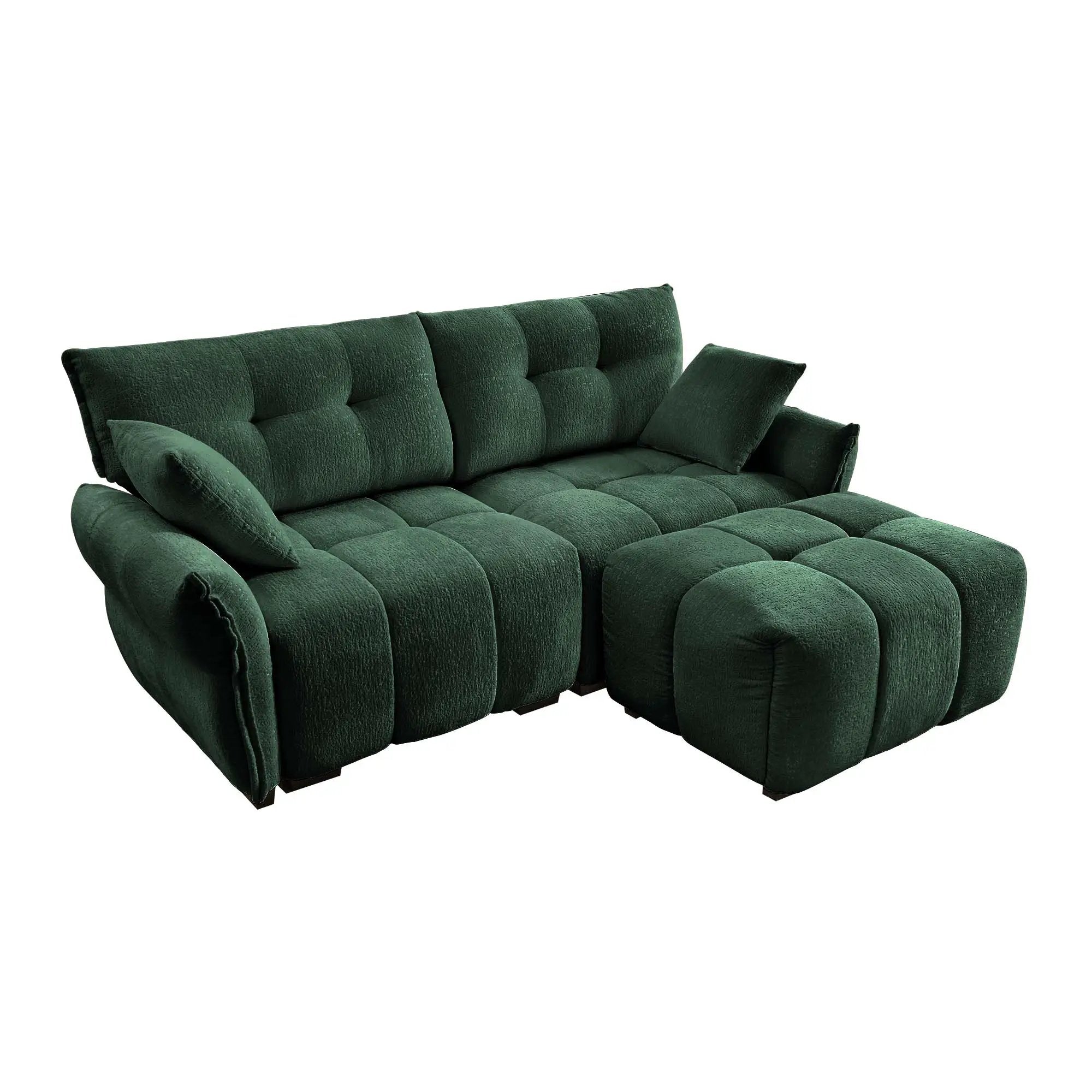 Modern Chenille Fabric 2-Seater Sofa With Ottoman by HouseOfZazla