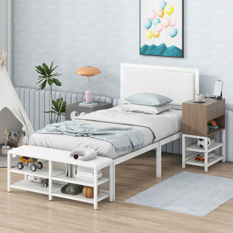 Platform Bed With 2 Tier Storage Shelves, Storage Cabinet by Unique Piece Furniture