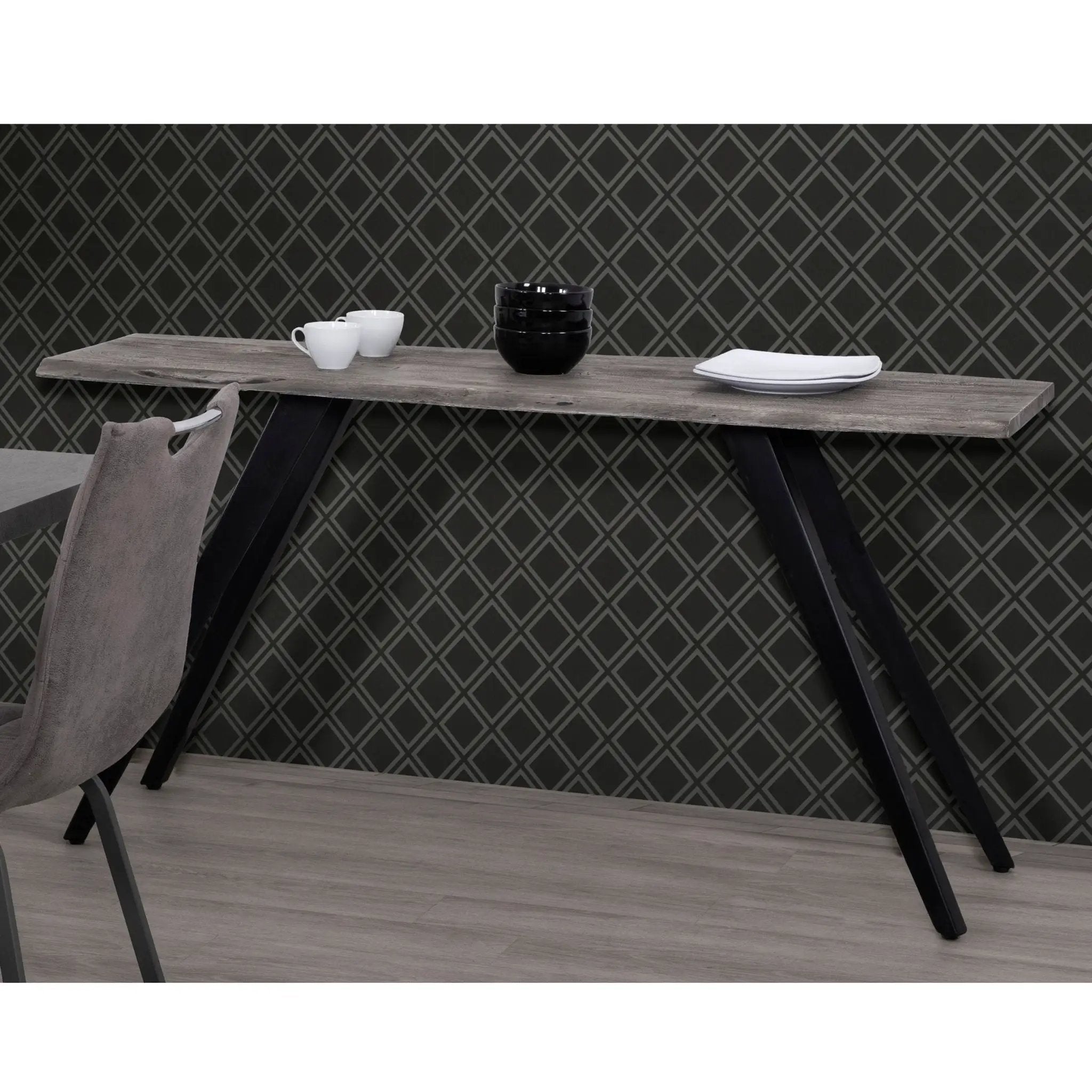 Acacia Wood And Metal Console Table, Live Edge, Angled Legs, Modern Living Room Furniture - Gray / Black by HouseOfZazla