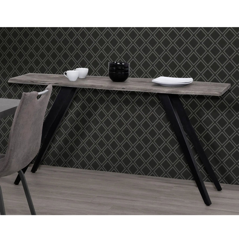 Acacia Wood And Metal Console Table, Live Edge, Angled Legs, Modern Living Room Furniture - Gray / Black by HouseOfZazla