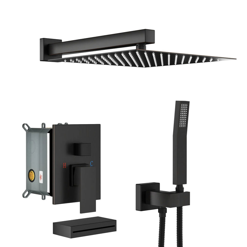 Square Shower System With Waterfall Tub Spout And Rough In Valve, Wall Mounted by HouseOfZazla