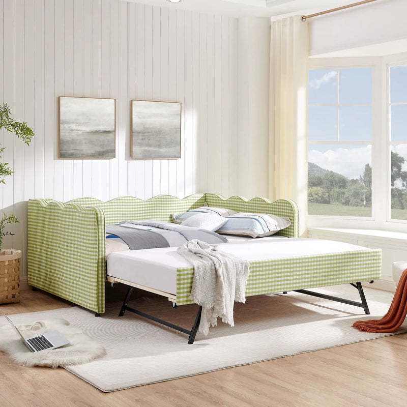 Gingham Daybed With USB Charging Port, Wave-Shaped Design by Unique Piece Furniture