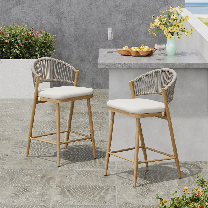Outdoor 26" Counter Height Metal Frame Counter Stools With Scallop Shaped Backrest & Water Resistant Cushions by HouseOfZazla