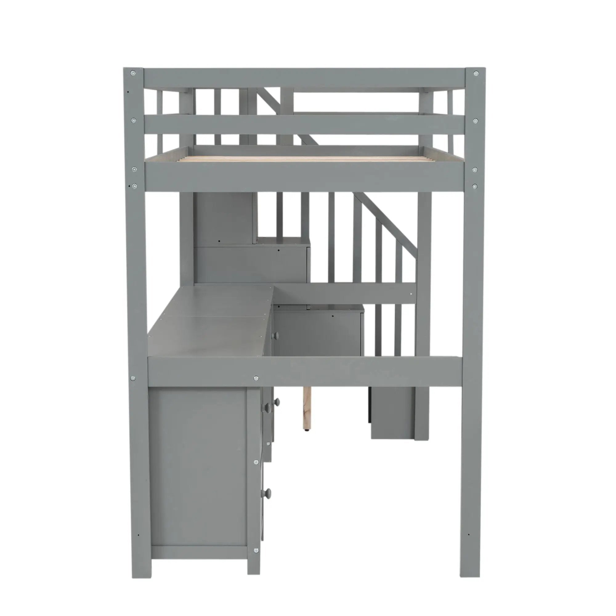 Loft Bed Frame With Built In Desk And Double Storage Drawers
